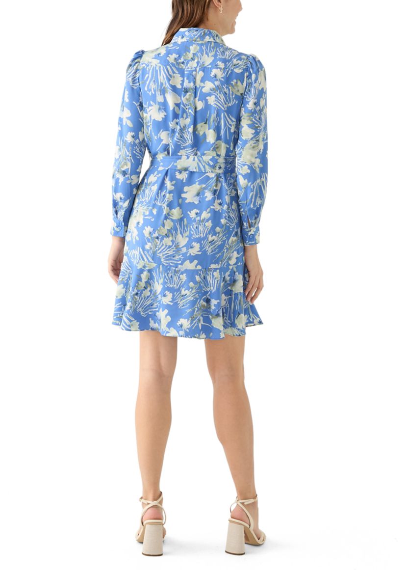 Womens Floral Print Shirtdress with Ruffle Hem 
