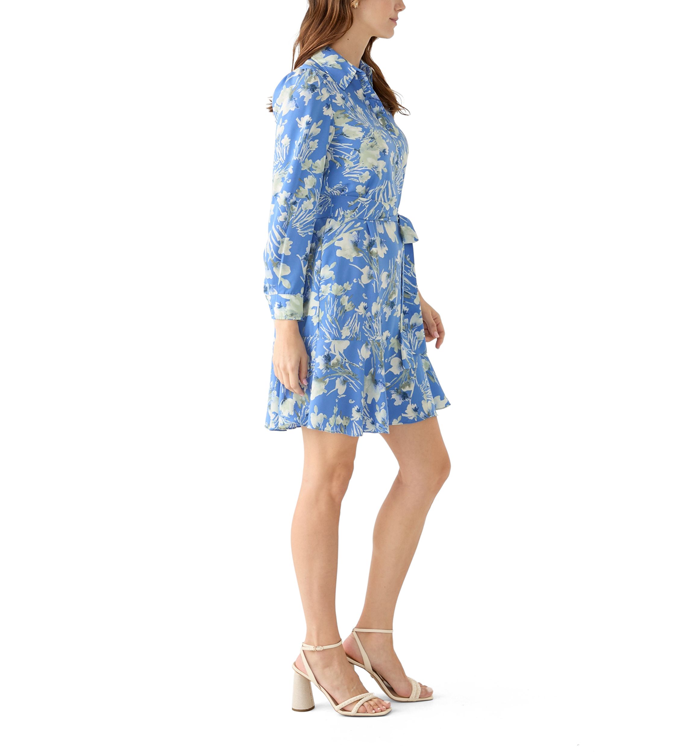Womens Floral Print Shirtdress with Ruffle Hem 