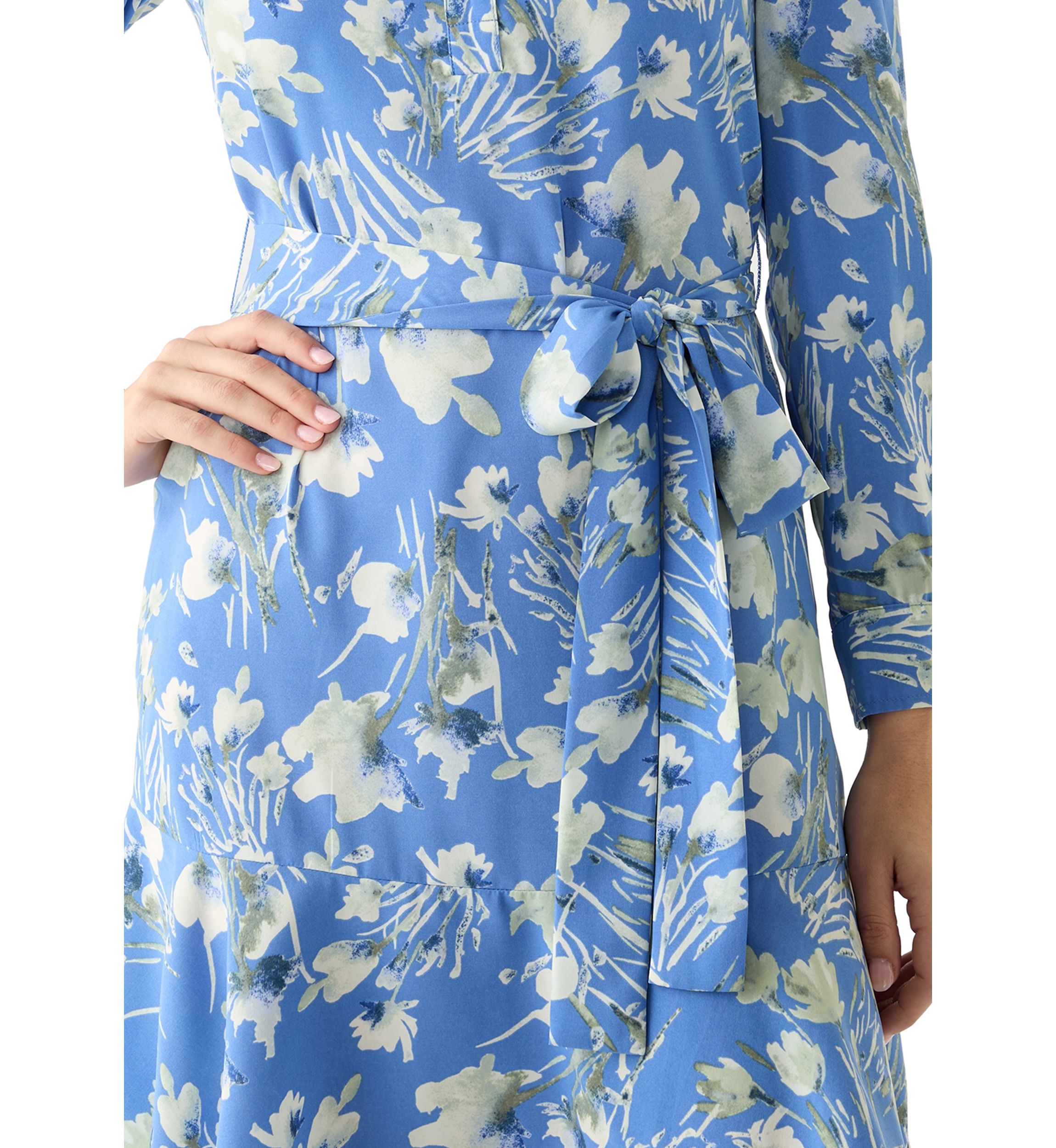 Womens Floral Print Shirtdress with Ruffle Hem 