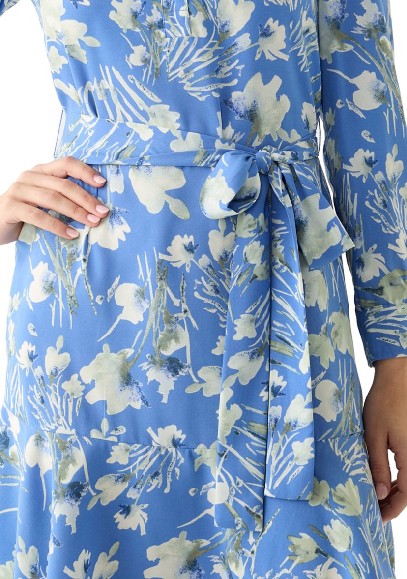 Womens Floral Print Shirtdress with Ruffle Hem 
