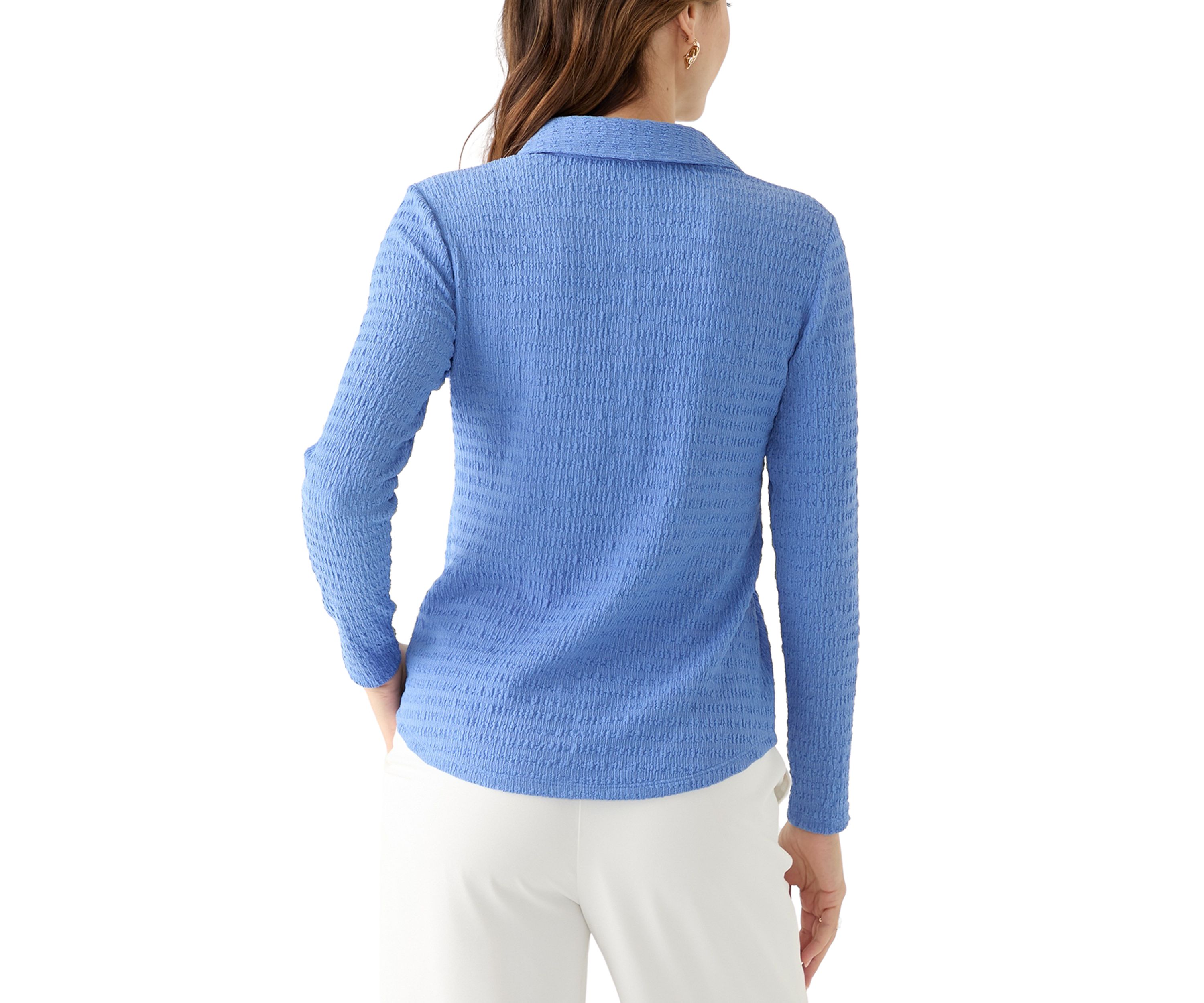 Womens Smocked Long Sleeve Button Front Knit Shirt 