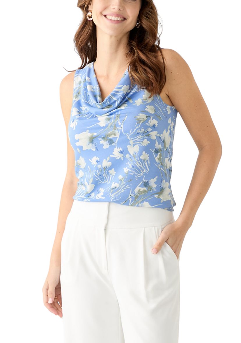 Womens Floral Print Cowl Neck Knit Top