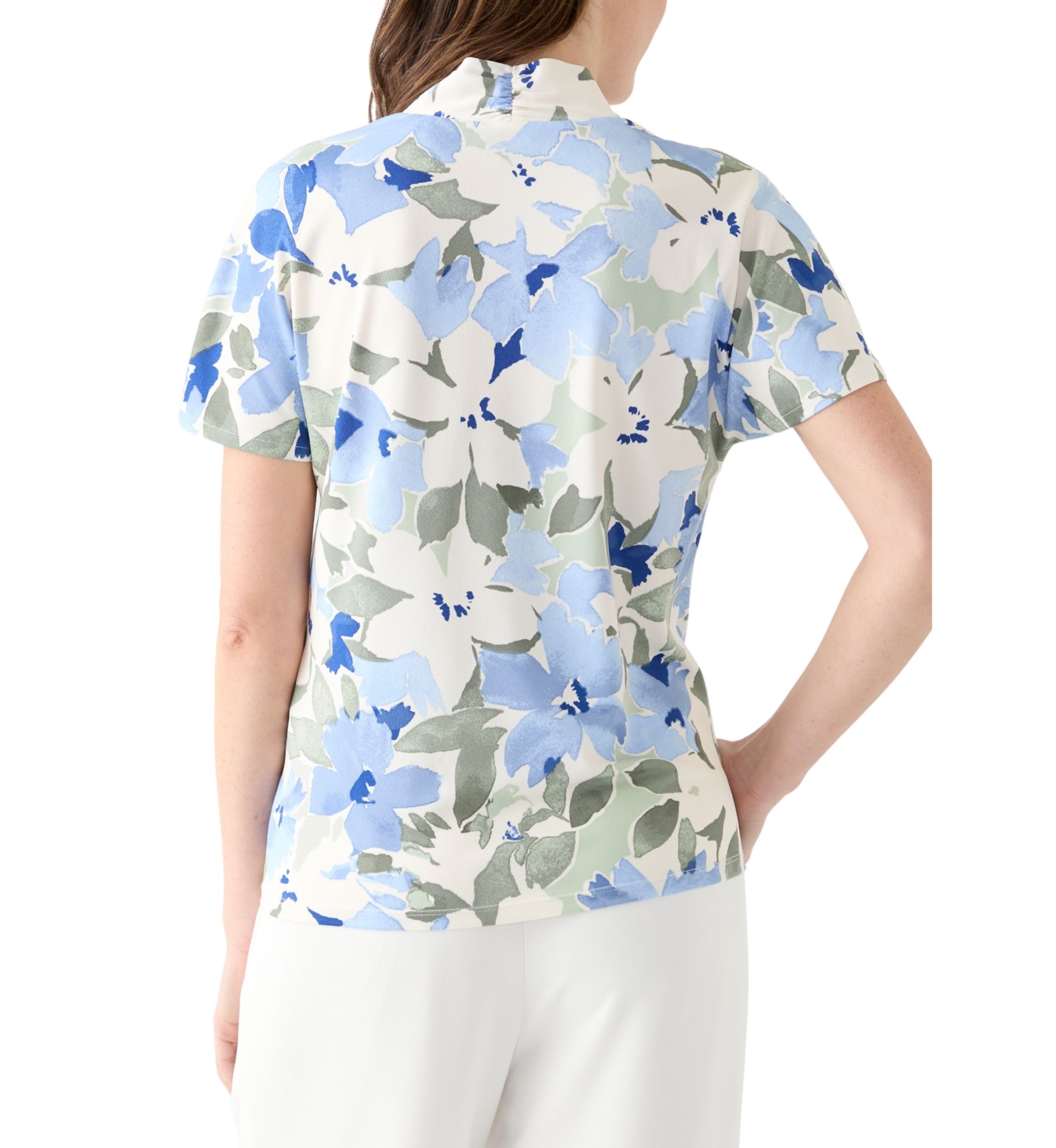 Petite Floral Print V-Neck Knit Top