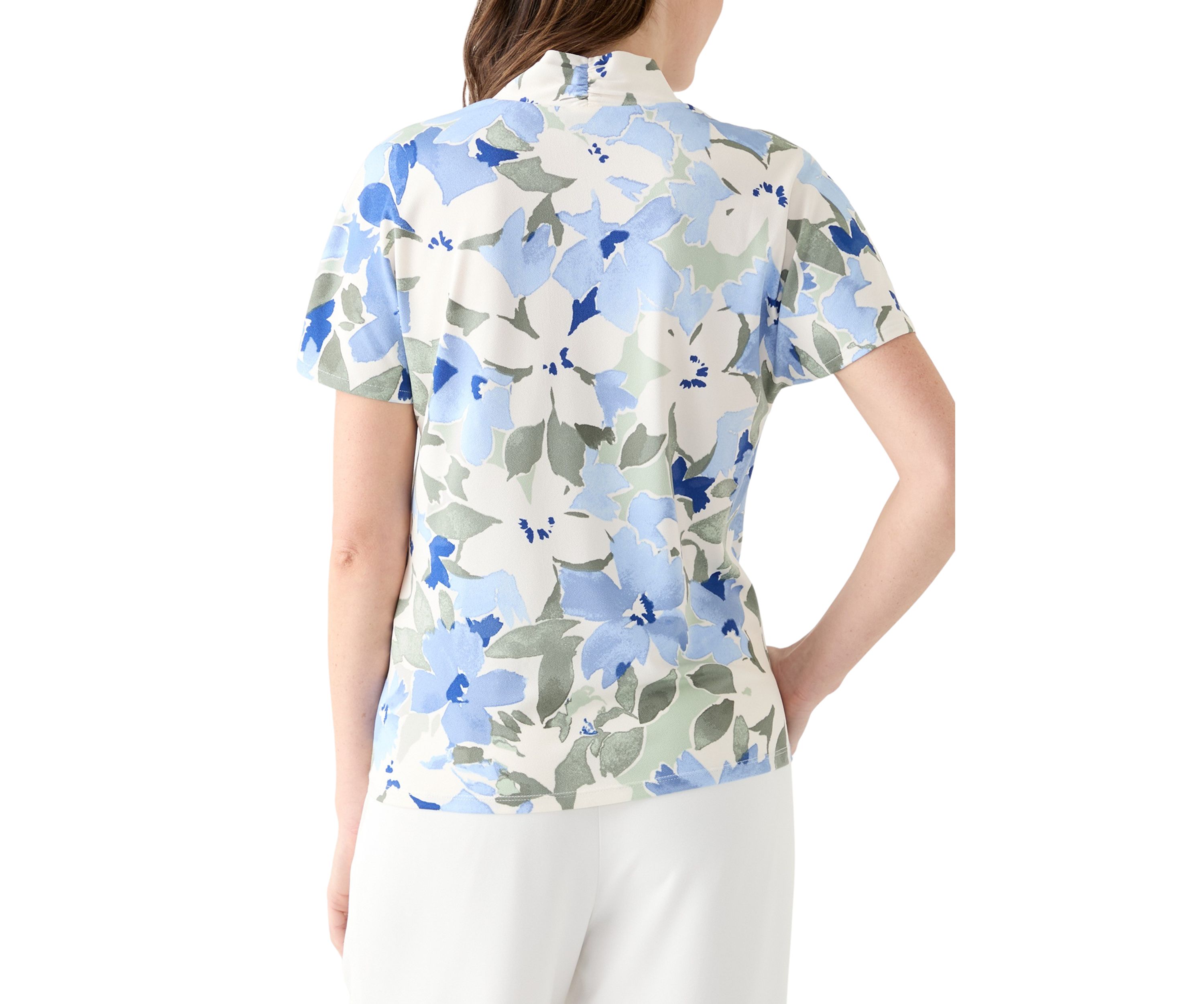 Petite Floral Print V-Neck Knit Top
