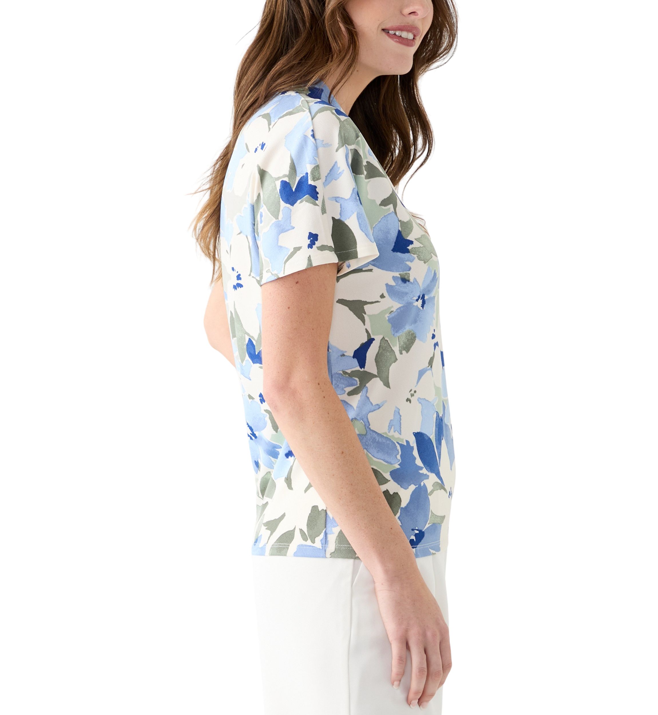 Petite Floral Print V-Neck Knit Top