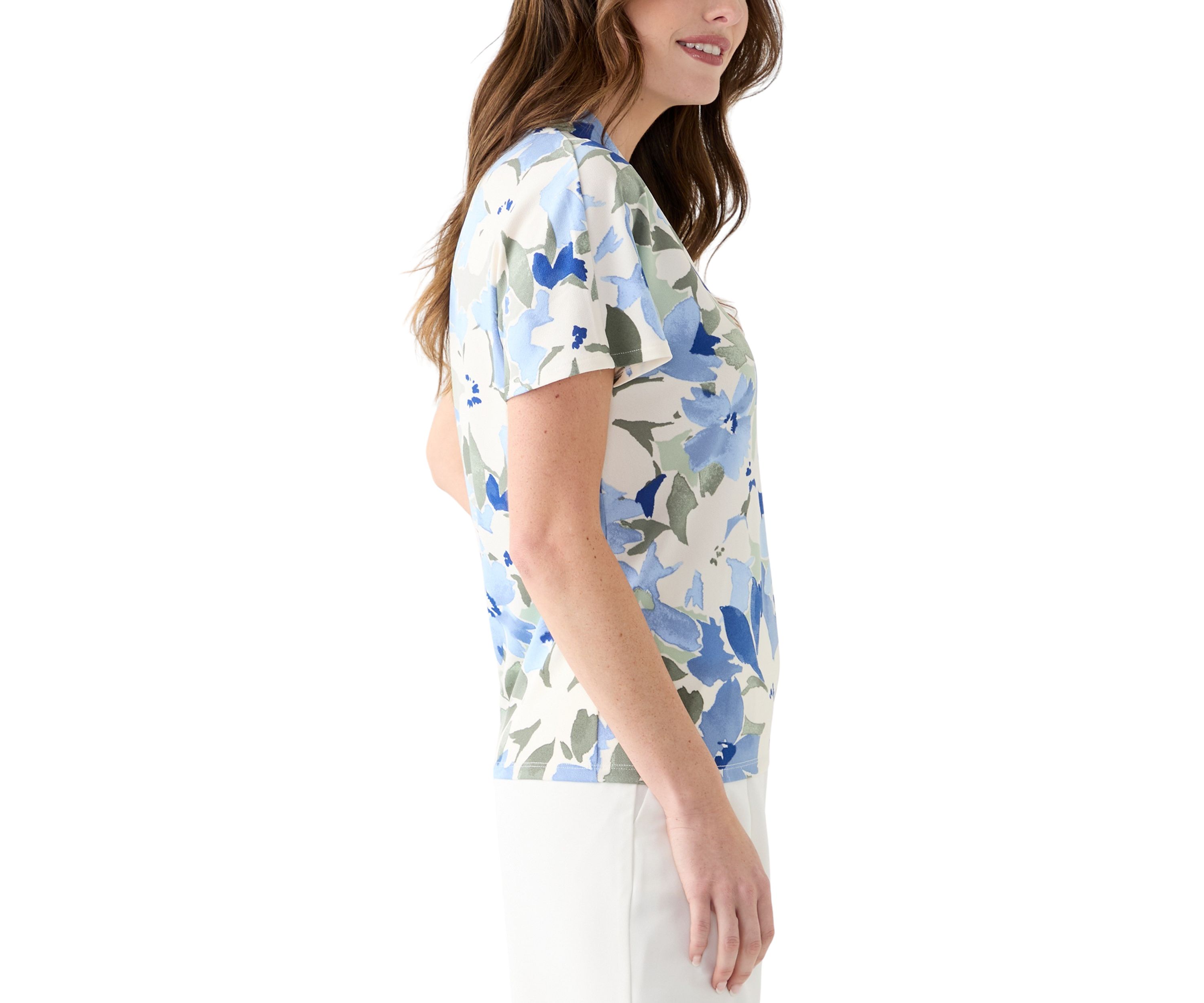 Petite Floral Print V-Neck Knit Top