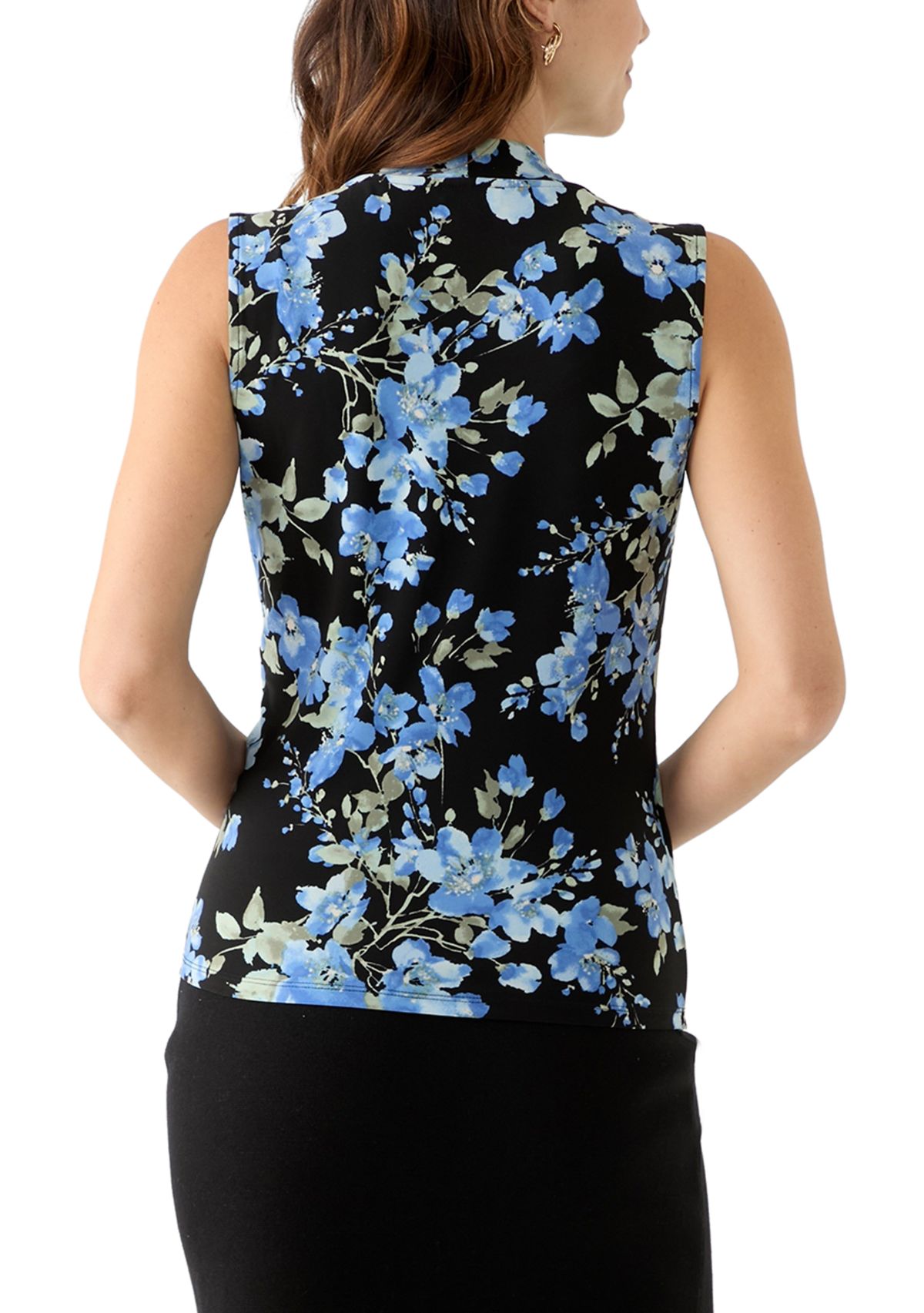 Womens Floral Print Sleeveless Wrap Top
