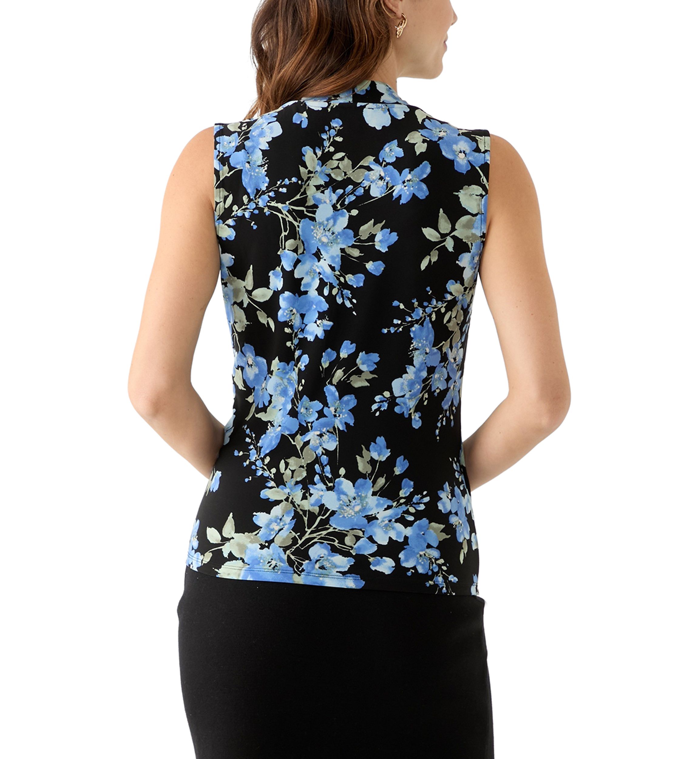 Womens Floral Print Sleeveless Wrap Top