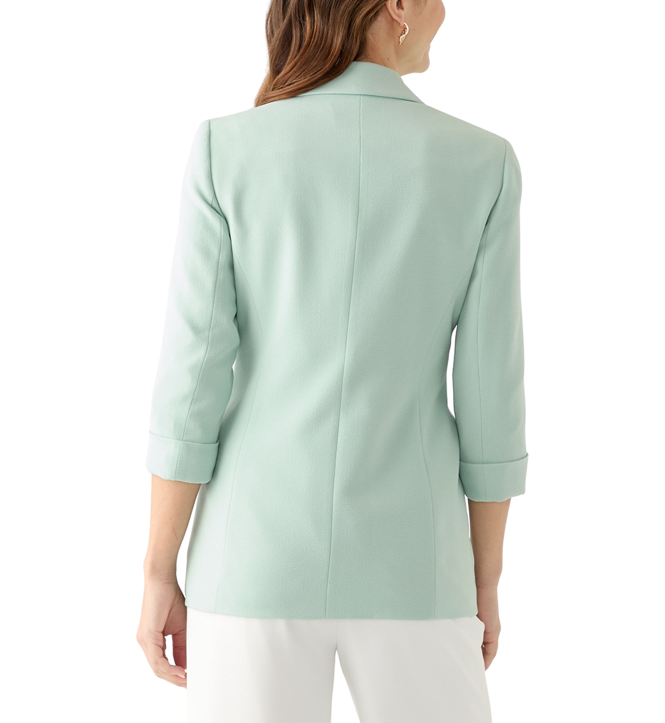 Womens Crepe Cuff Sleeve Faux Double Breasted Jacket