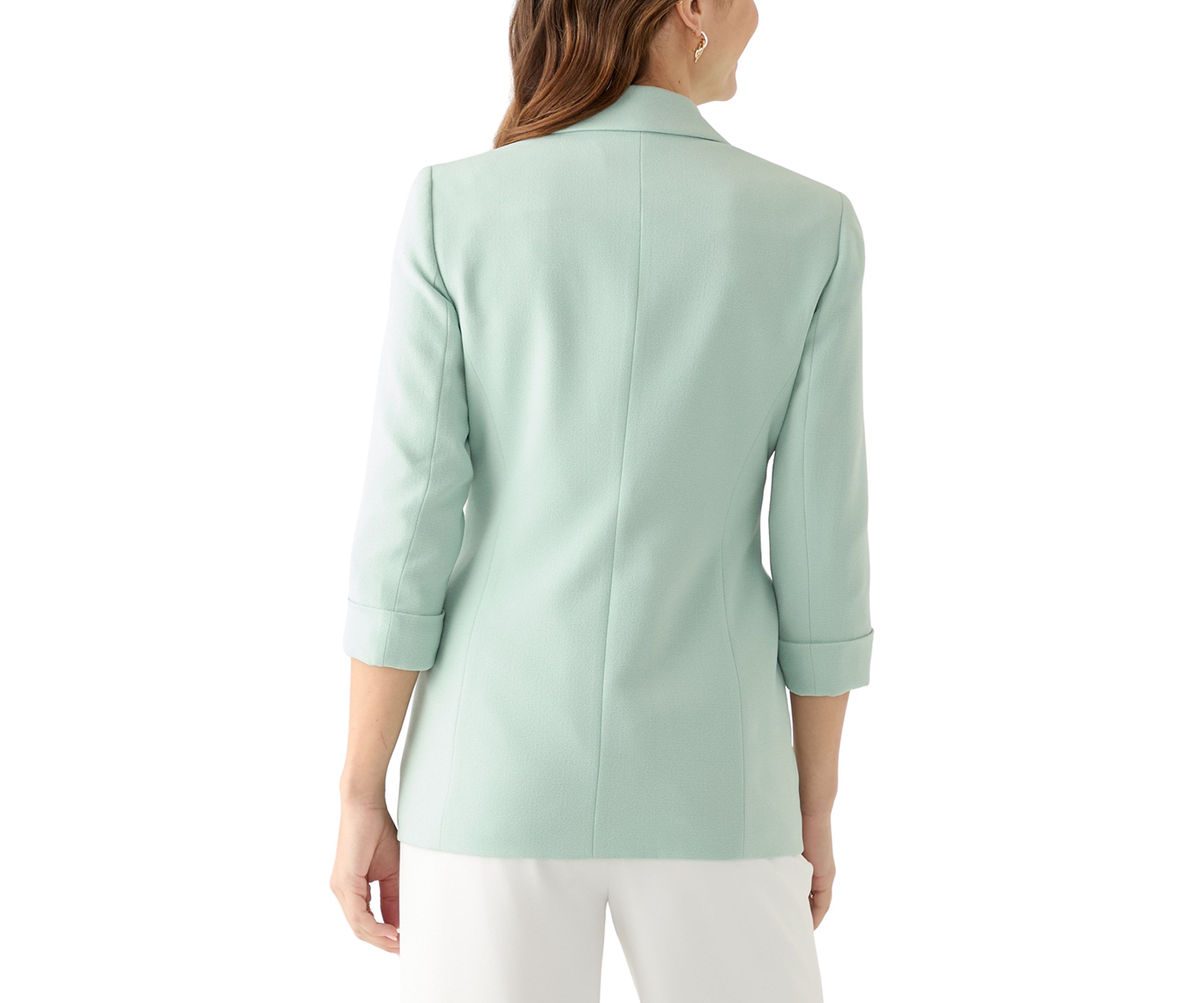Womens Crepe Cuff Sleeve Faux Double Breasted Jacket