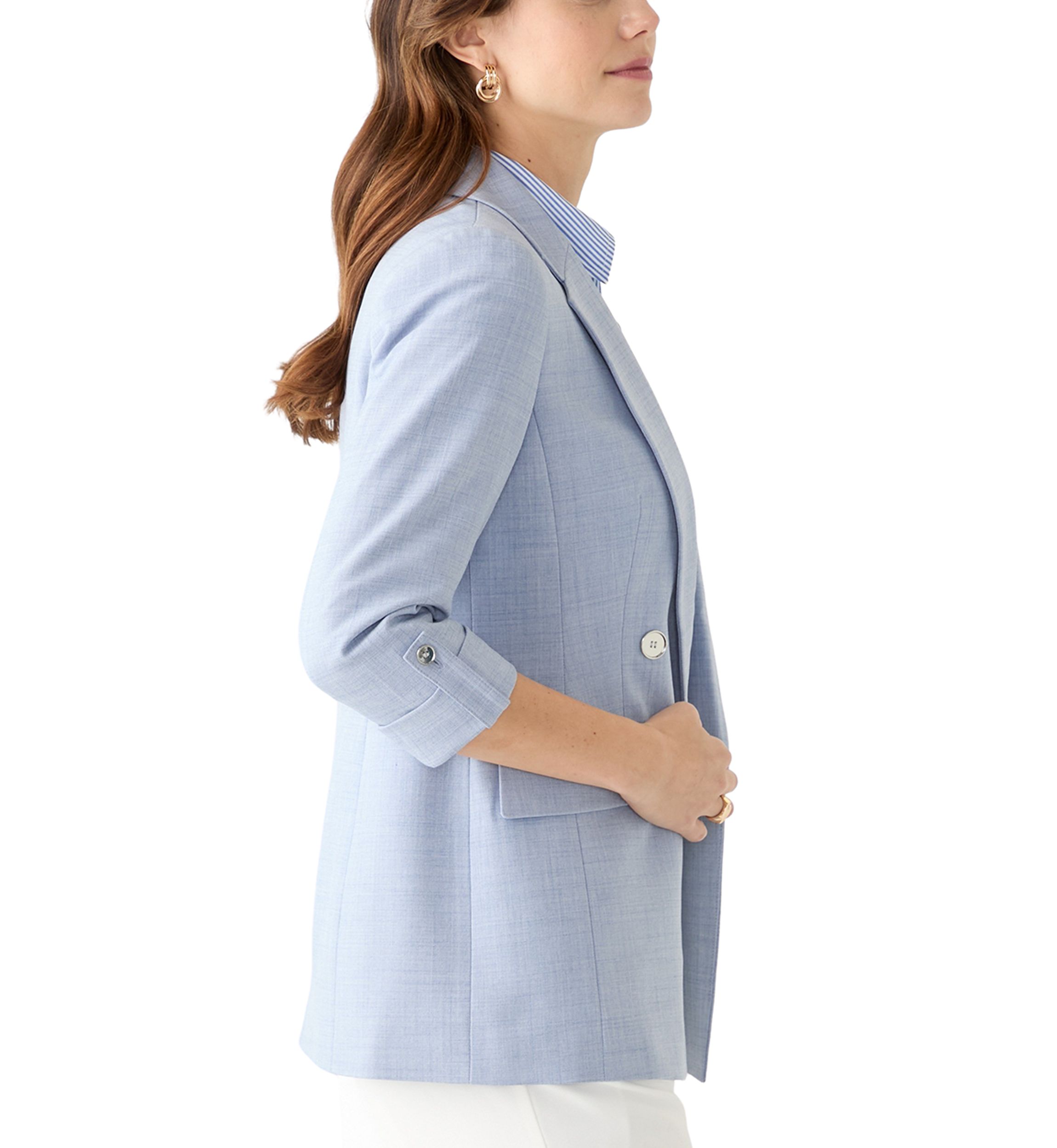 Womens Mélange Roll Sleeve Faux Double Breasted Jacket