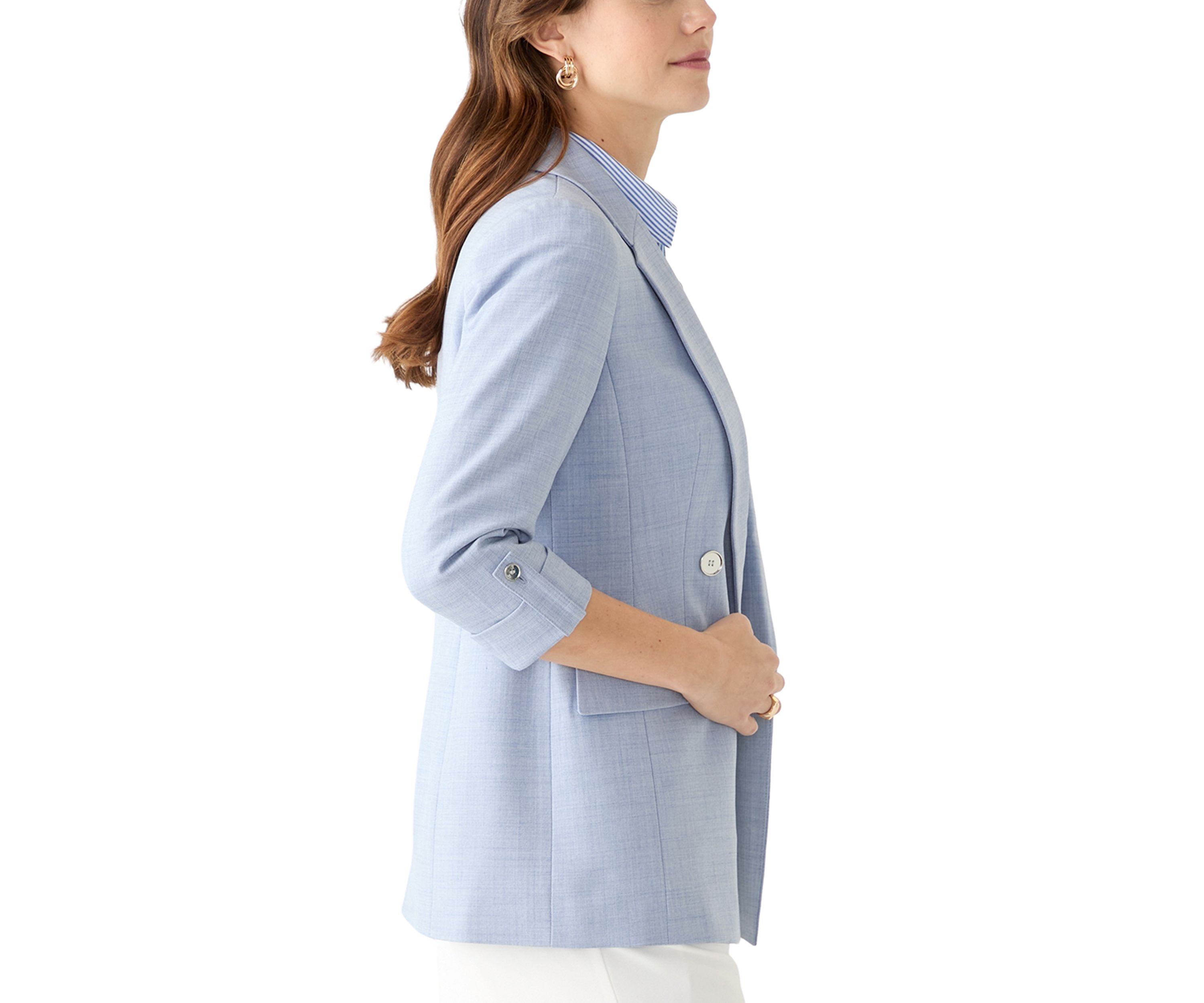 Womens Mélange Roll Sleeve Faux Double Breasted Jacket