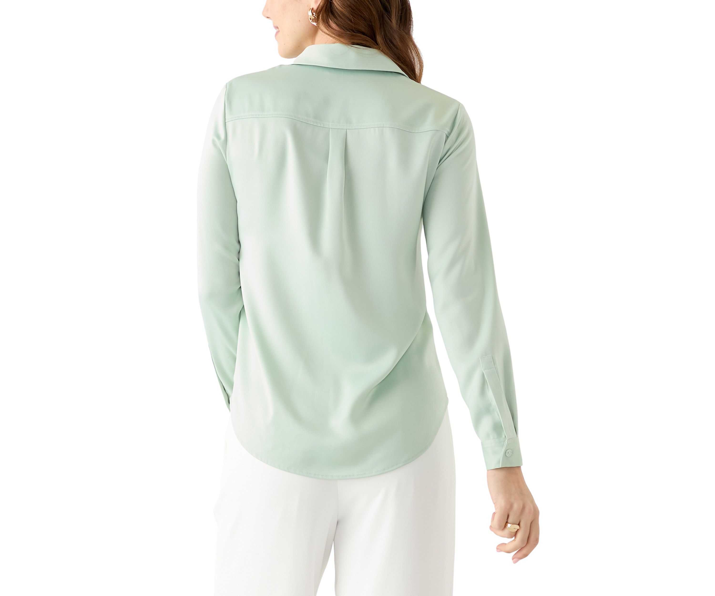 Womens Satin Button Front Long Sleeve Blouse