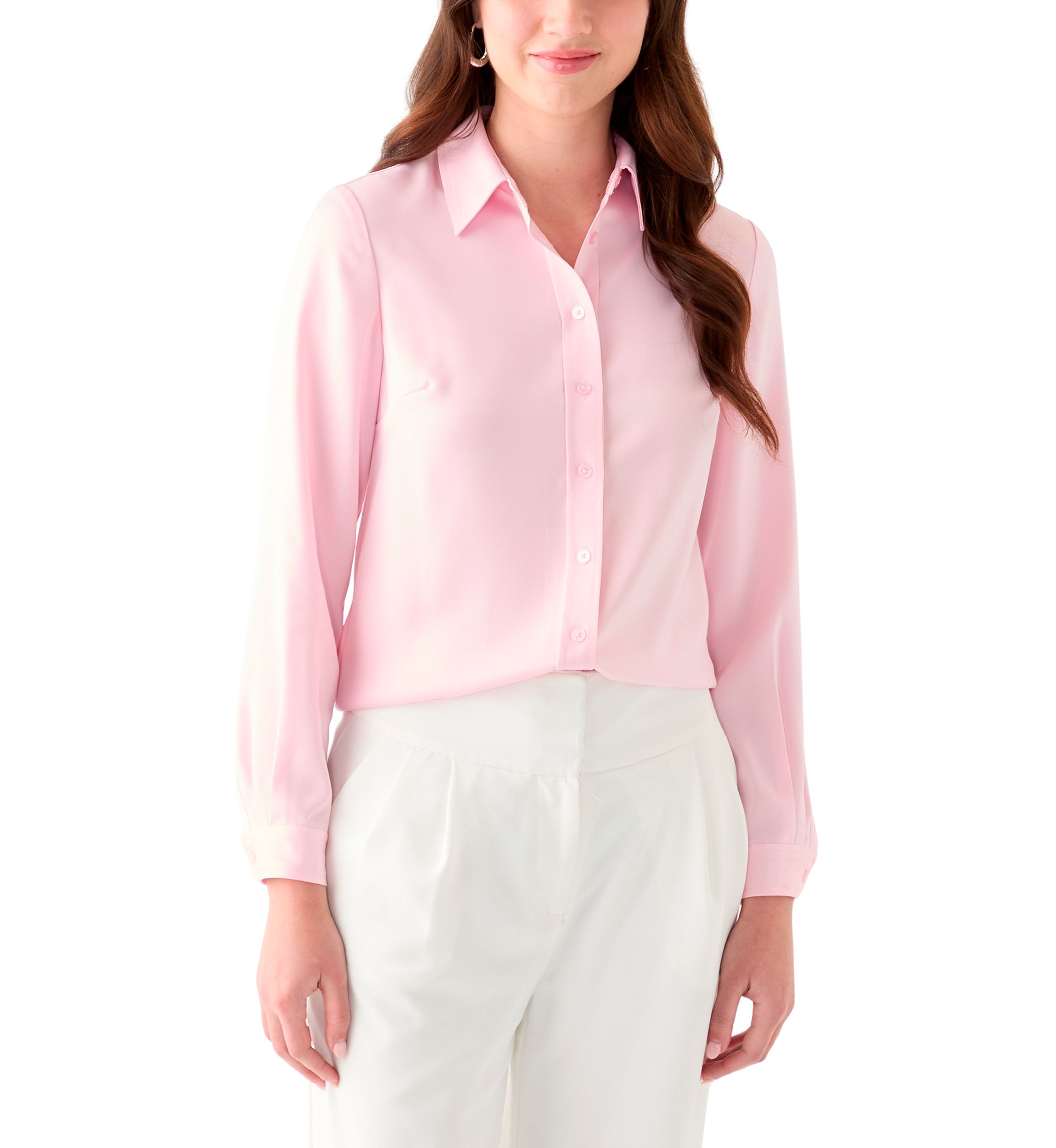 Womens Satin Button Front Long Sleeve Blouse 