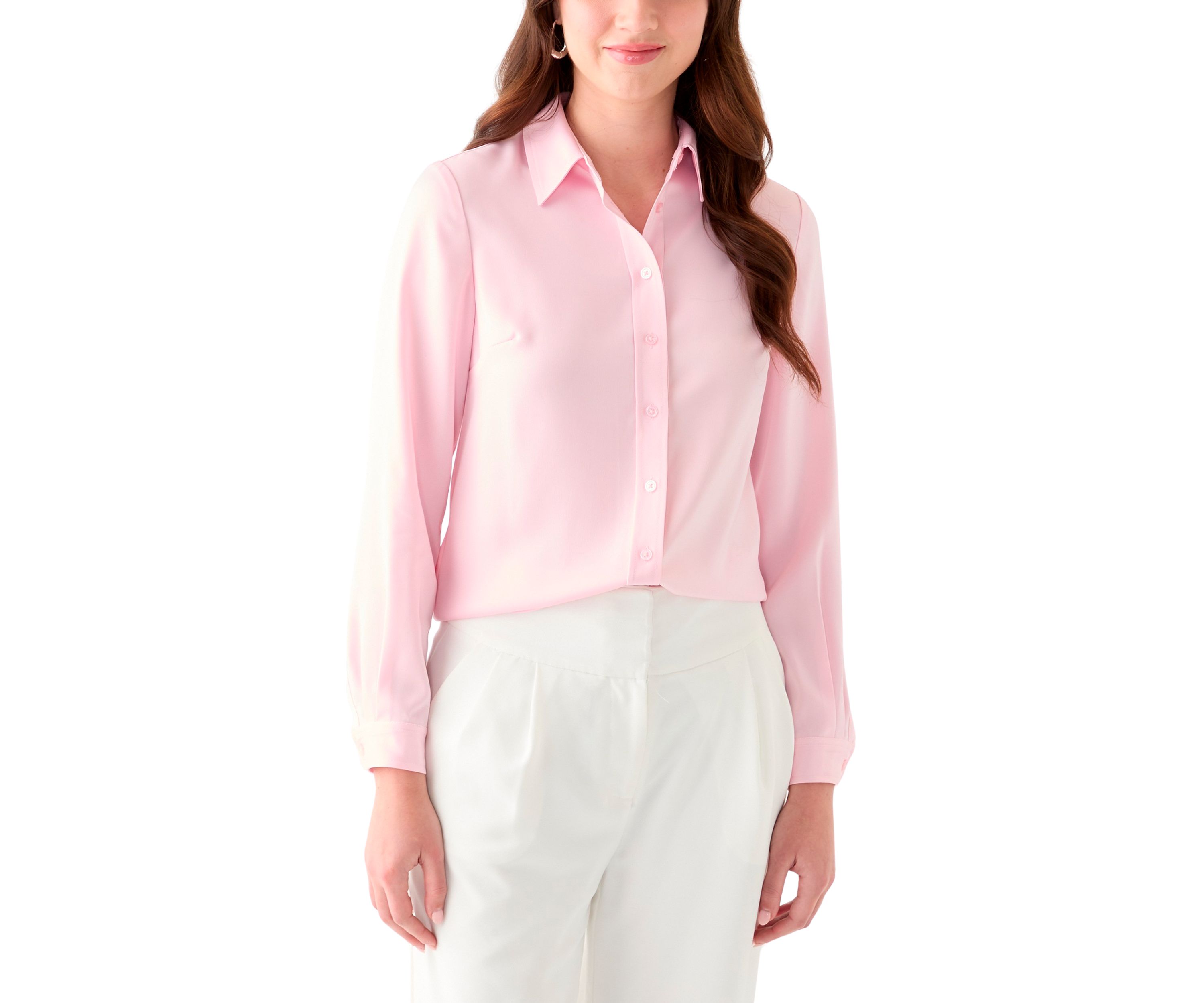Womens Satin Button Front Long Sleeve Blouse 