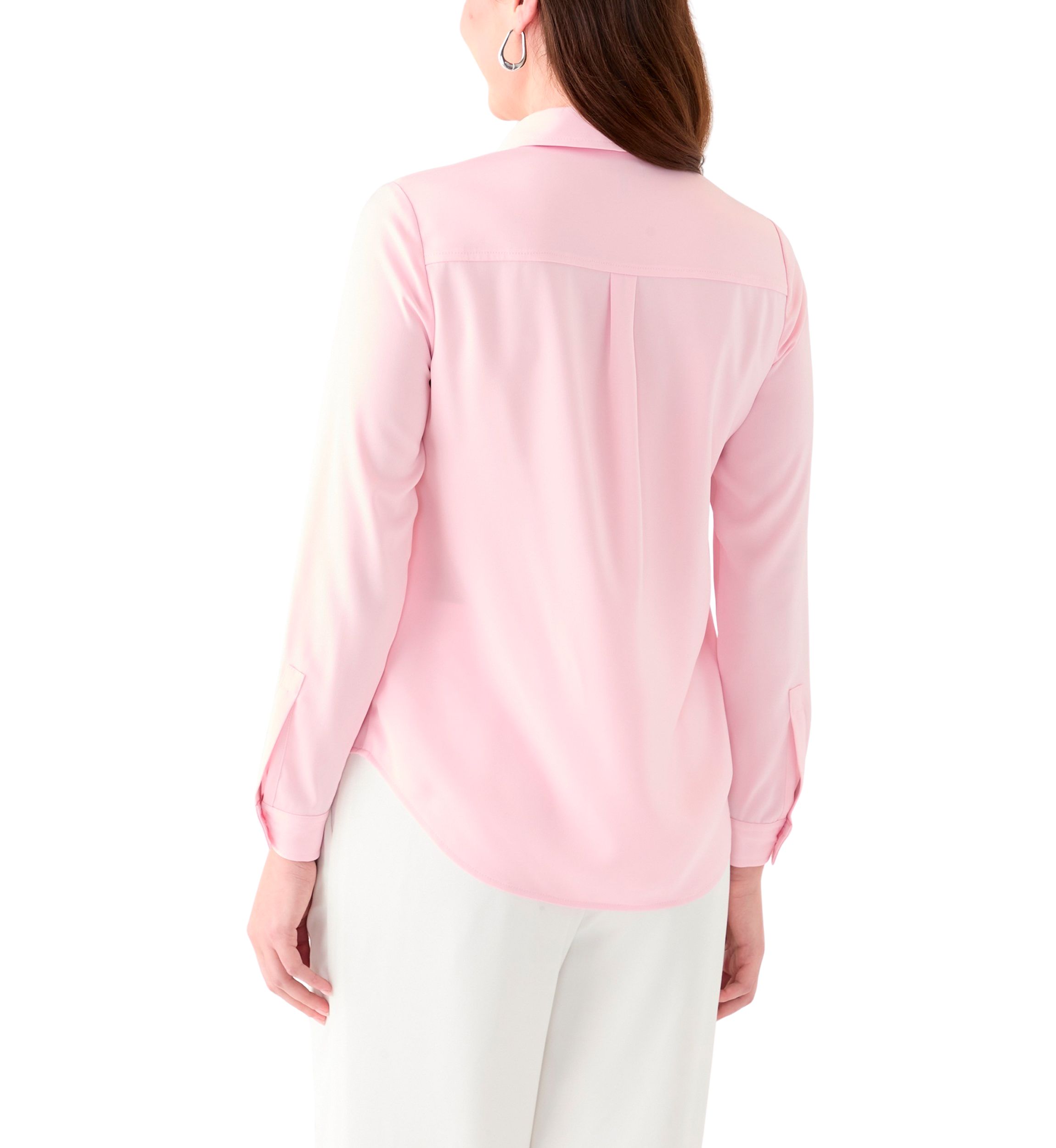 Womens Satin Button Front Long Sleeve Blouse 