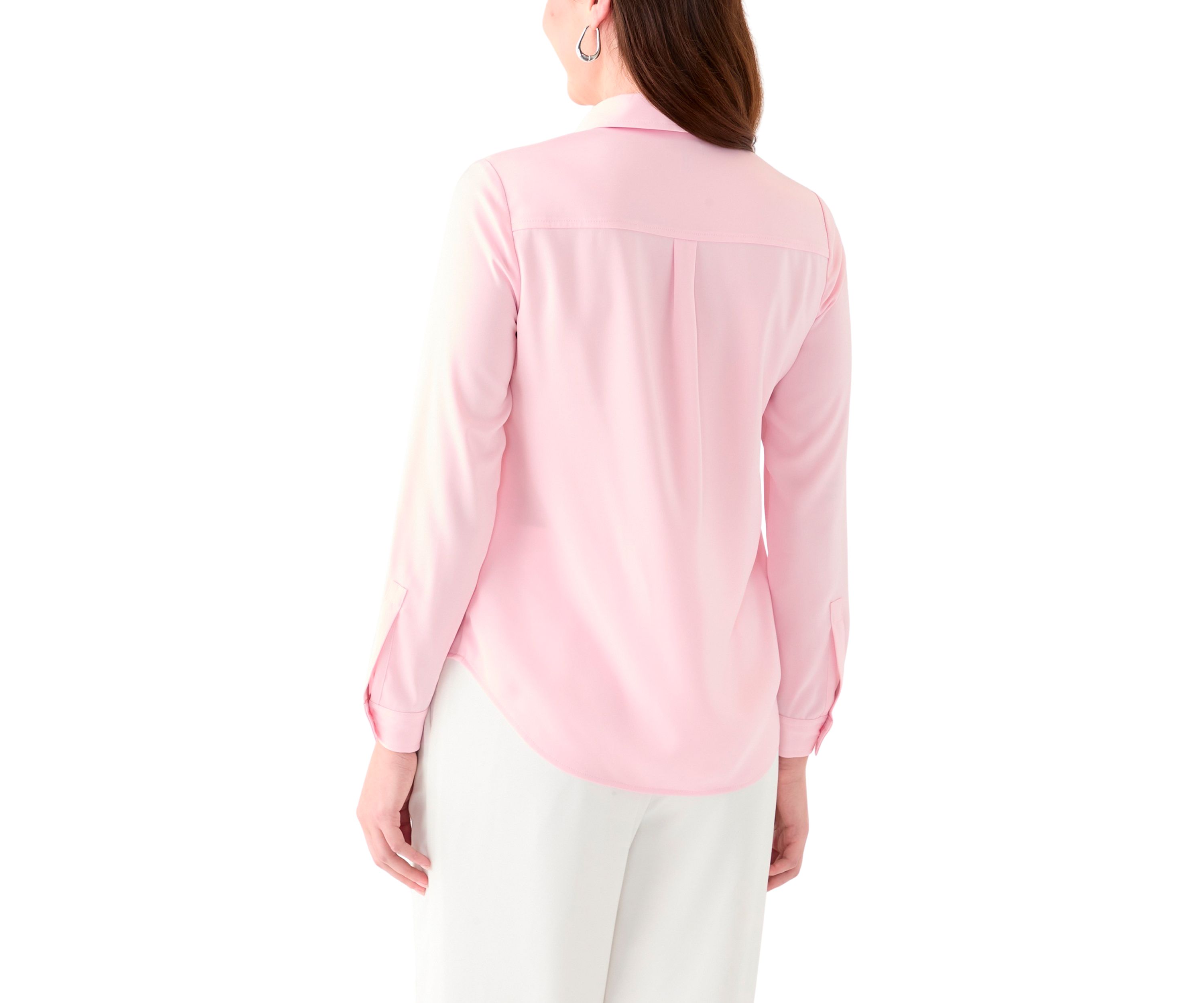 Womens Satin Button Front Long Sleeve Blouse 