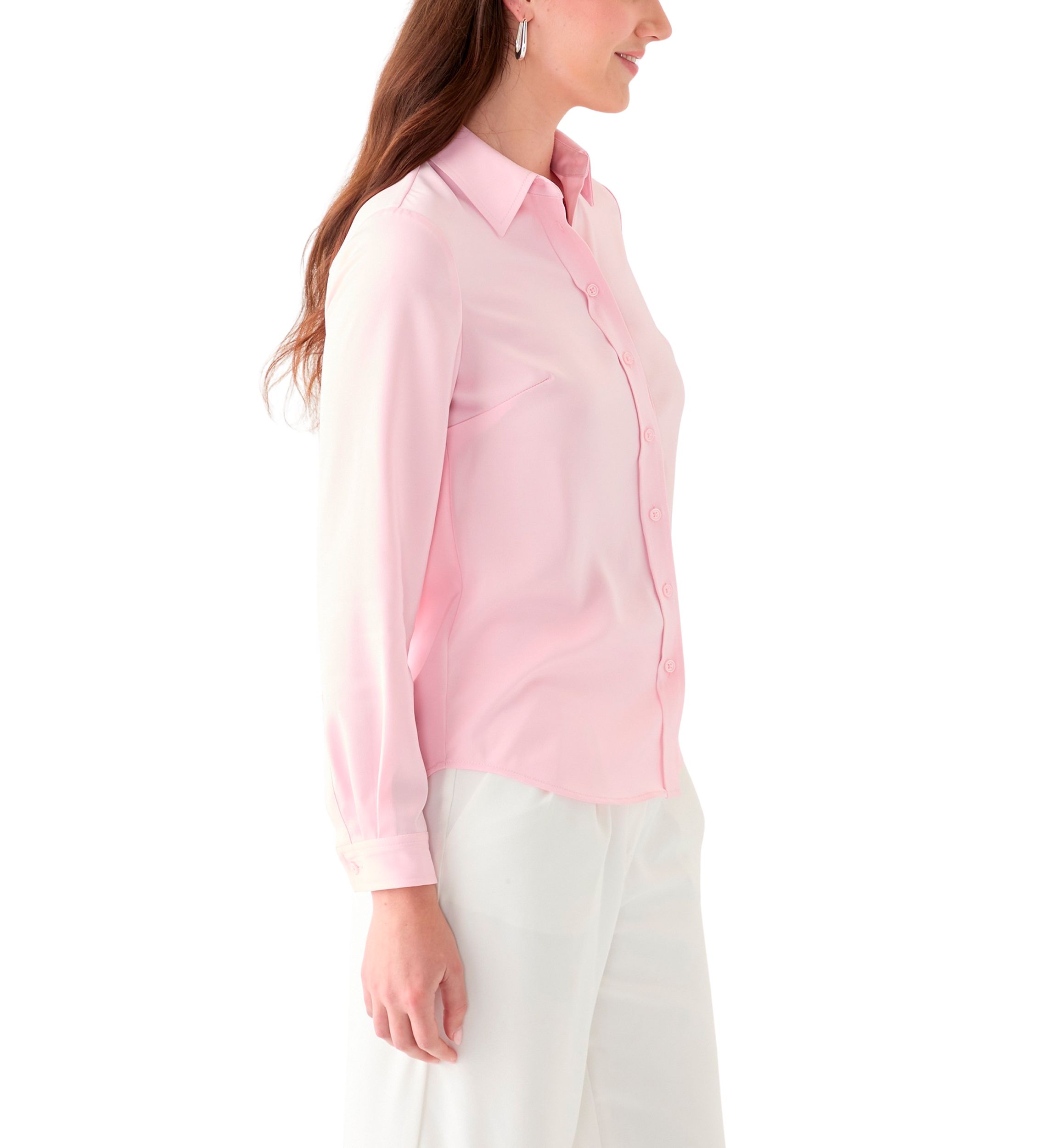 Womens Satin Button Front Long Sleeve Blouse 