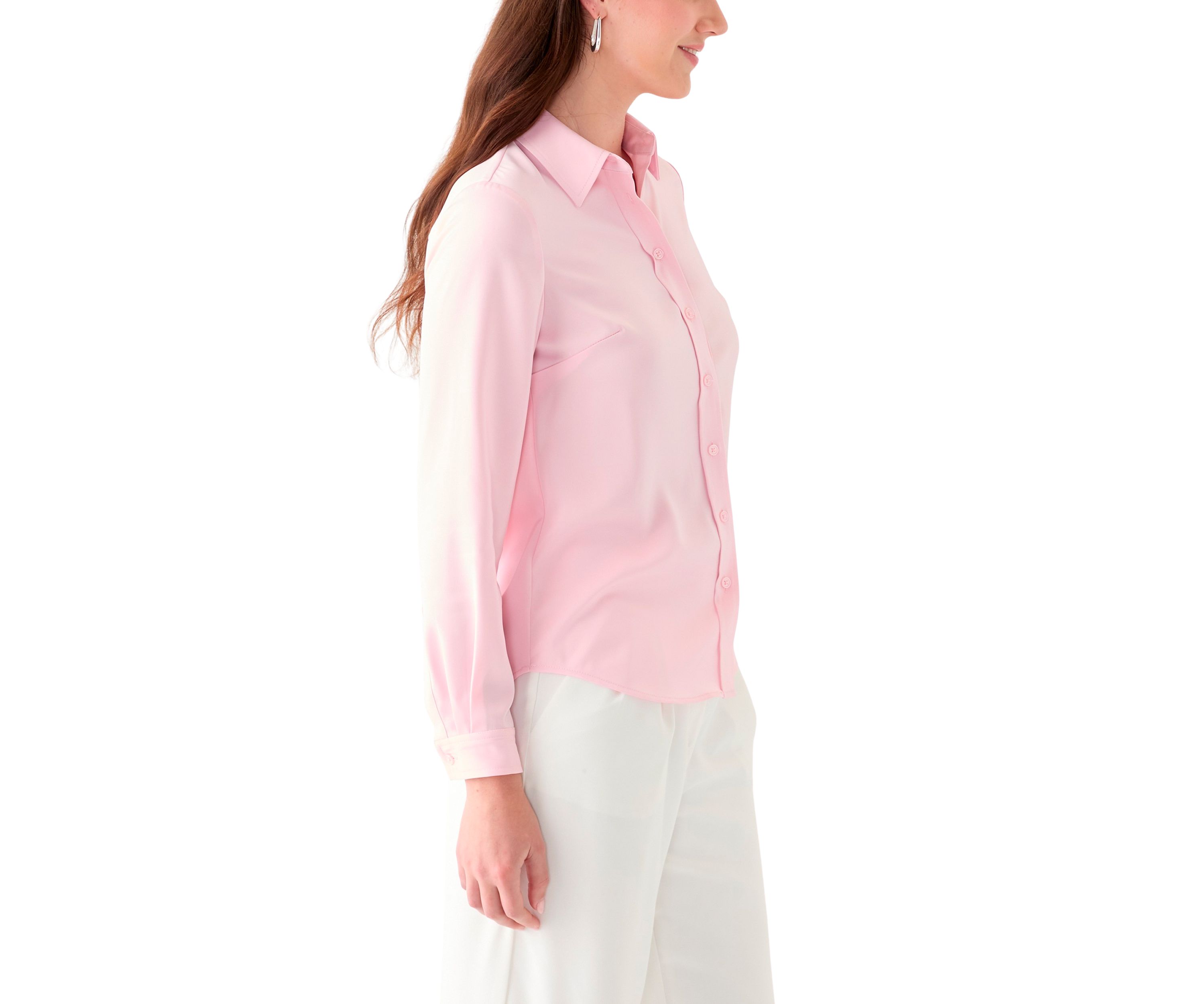 Womens Satin Button Front Long Sleeve Blouse 