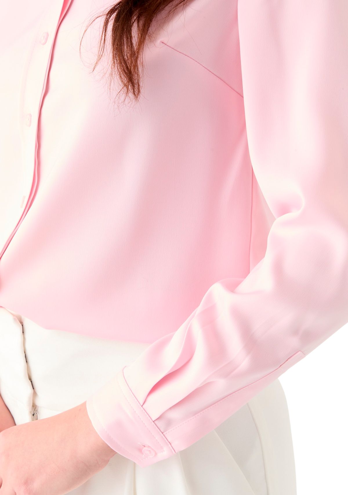 Womens Satin Button Front Long Sleeve Blouse 