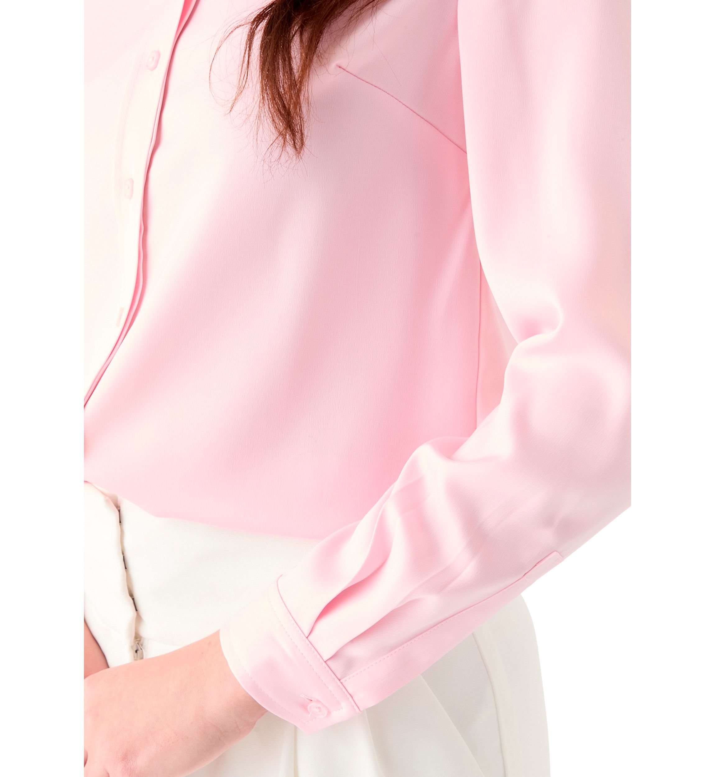 Womens Satin Button Front Long Sleeve Blouse 