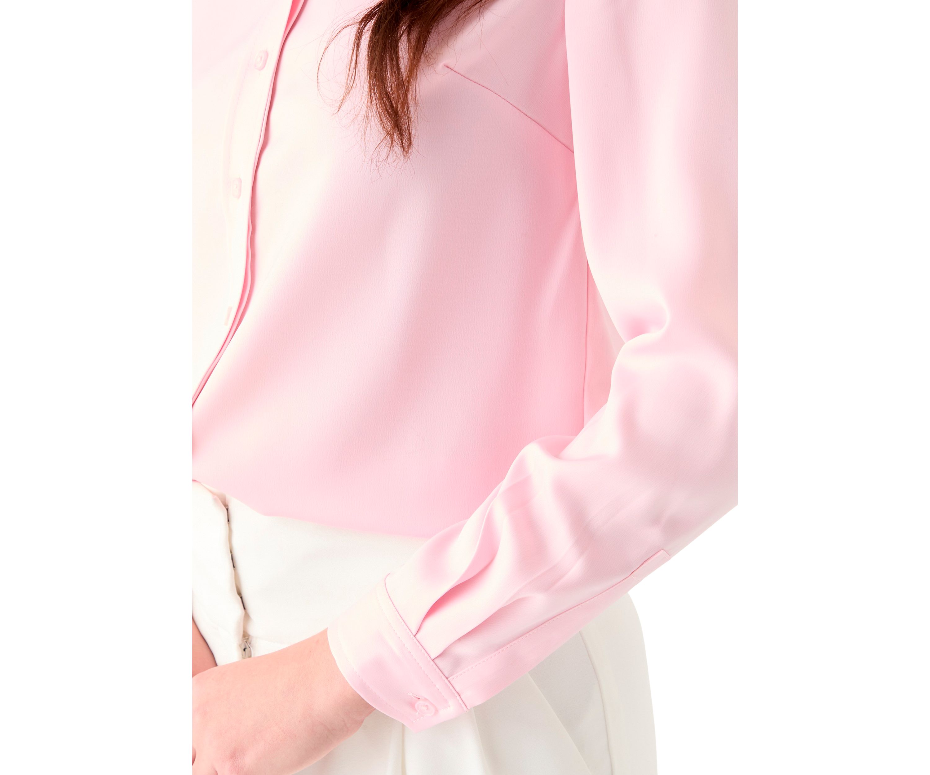 Womens Satin Button Front Long Sleeve Blouse 