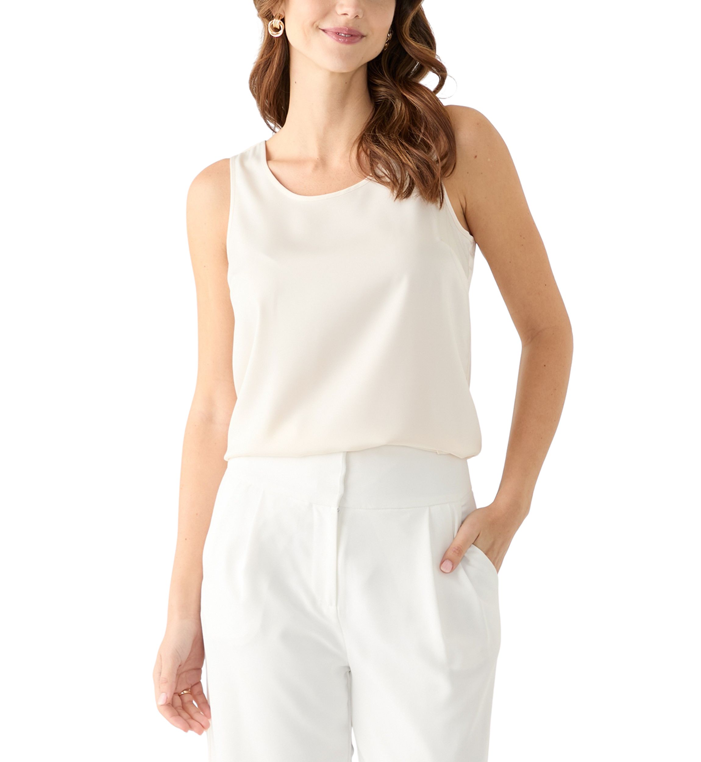 Womens Satin Scoop Neck Sleeveless Blouse