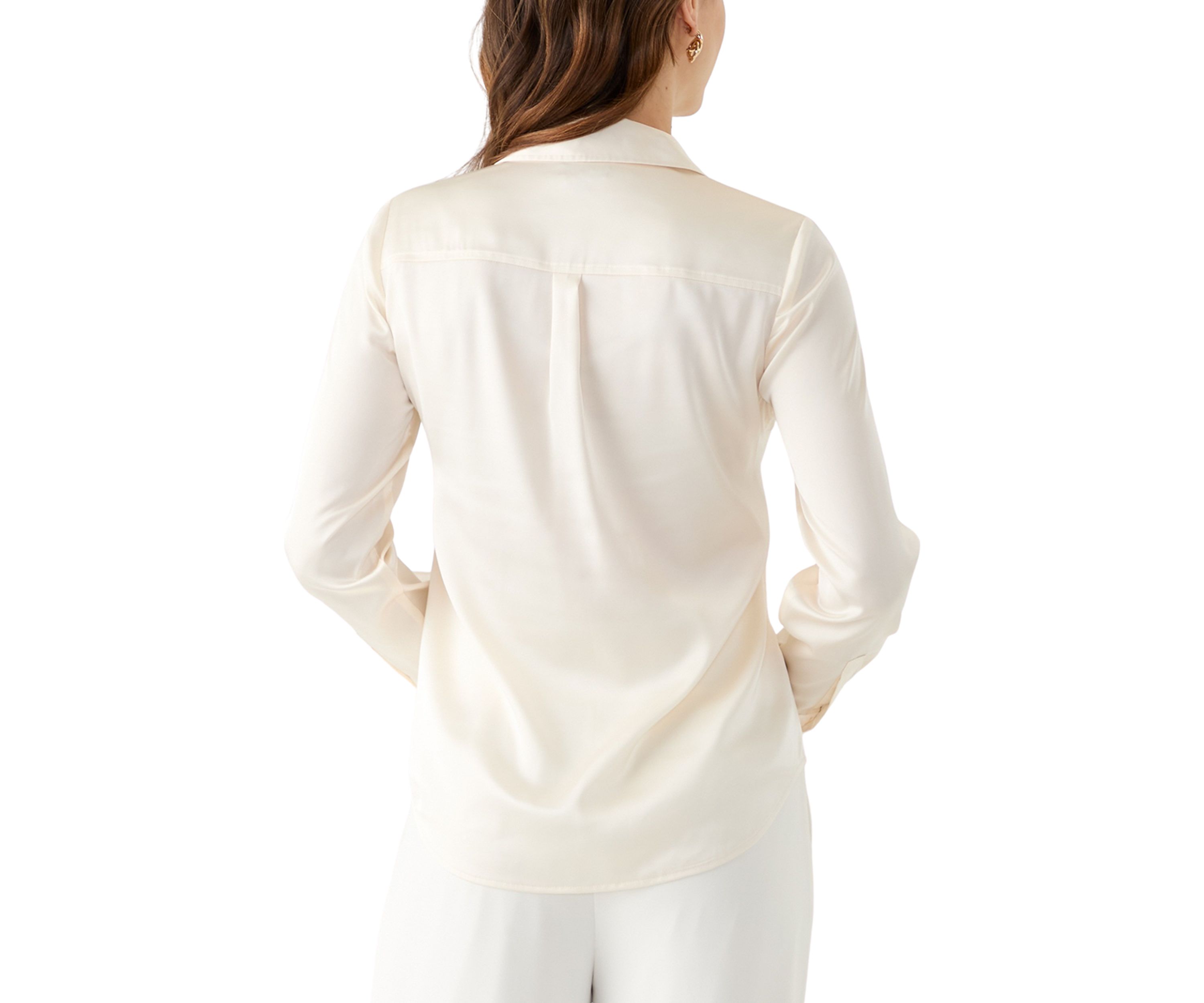 Womens Satin Button Front Long Sleeve Blouse