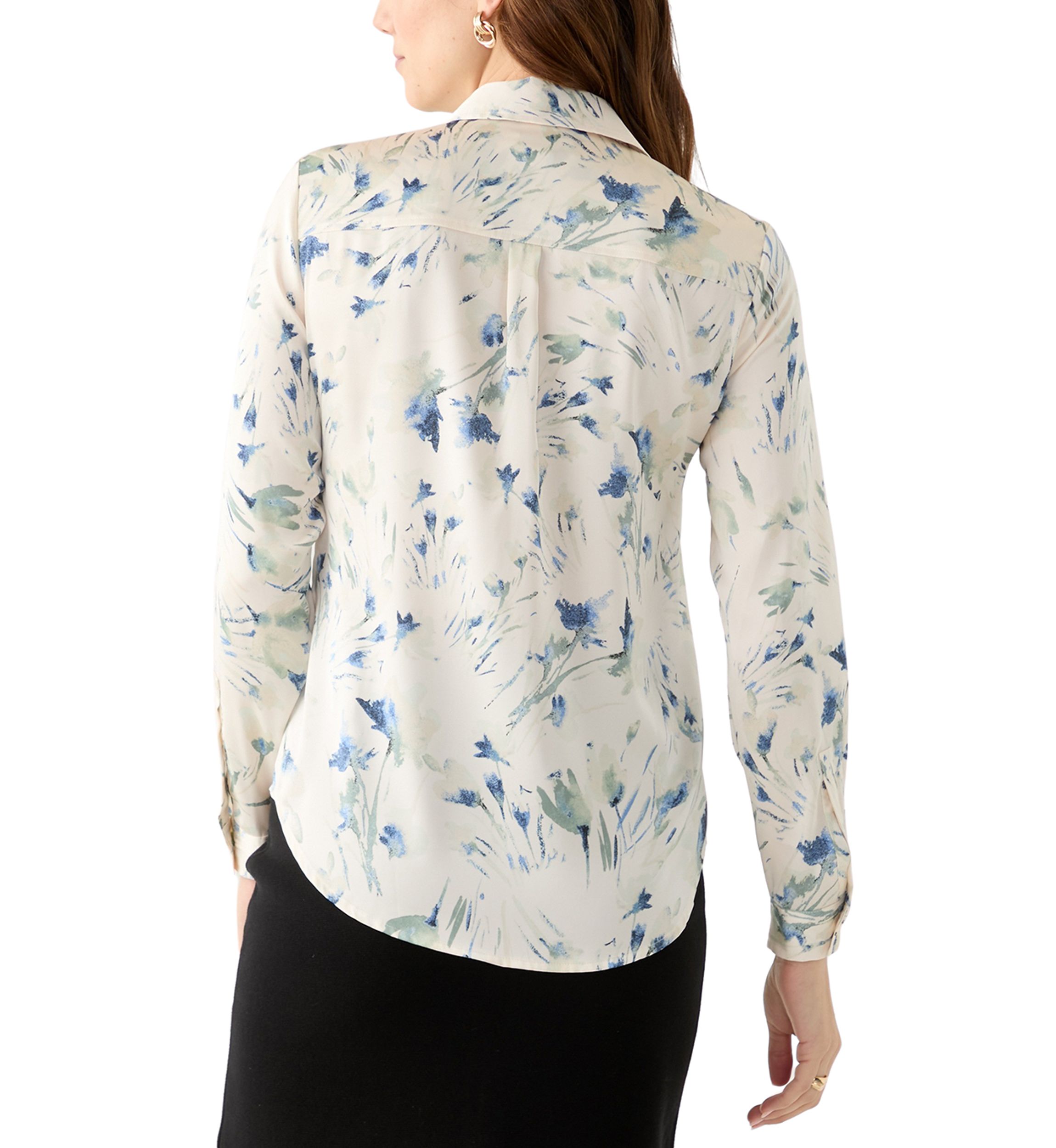 Womens Floral Print Button Front Long Sleeve Blouse
