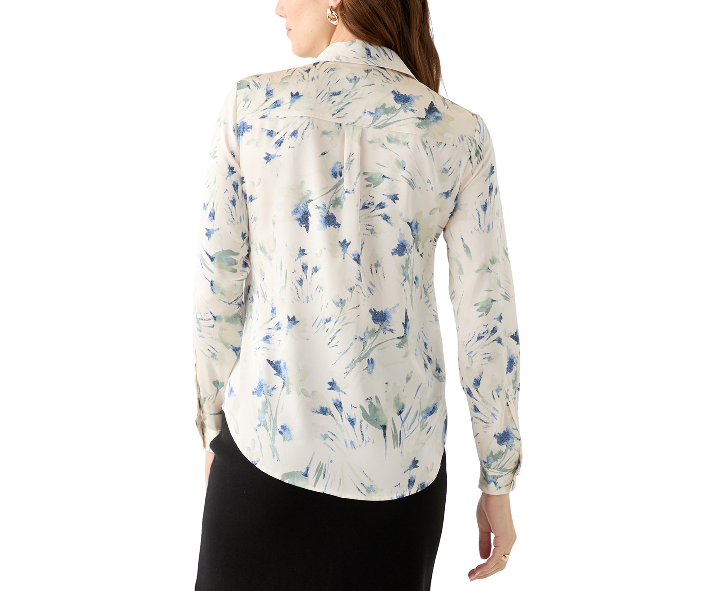 Womens Floral Print Button Front Long Sleeve Blouse