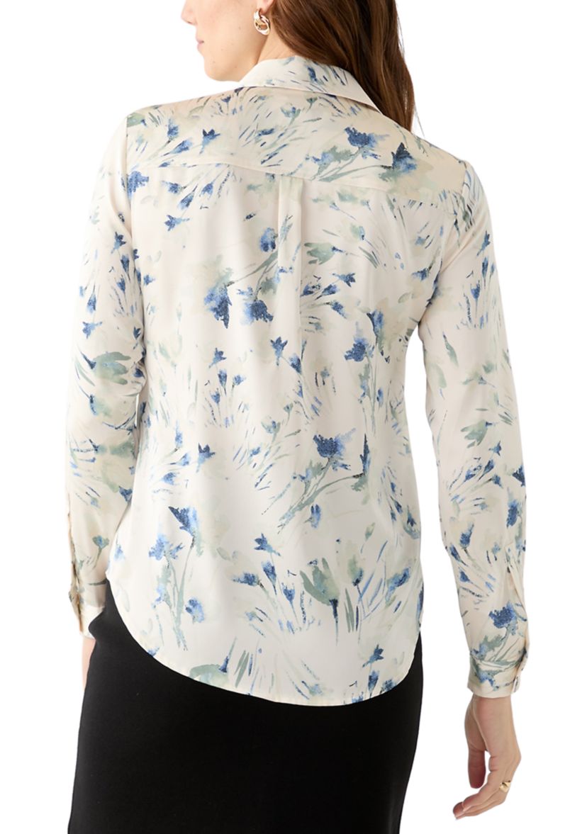 Womens Floral Print Button Front Long Sleeve Blouse