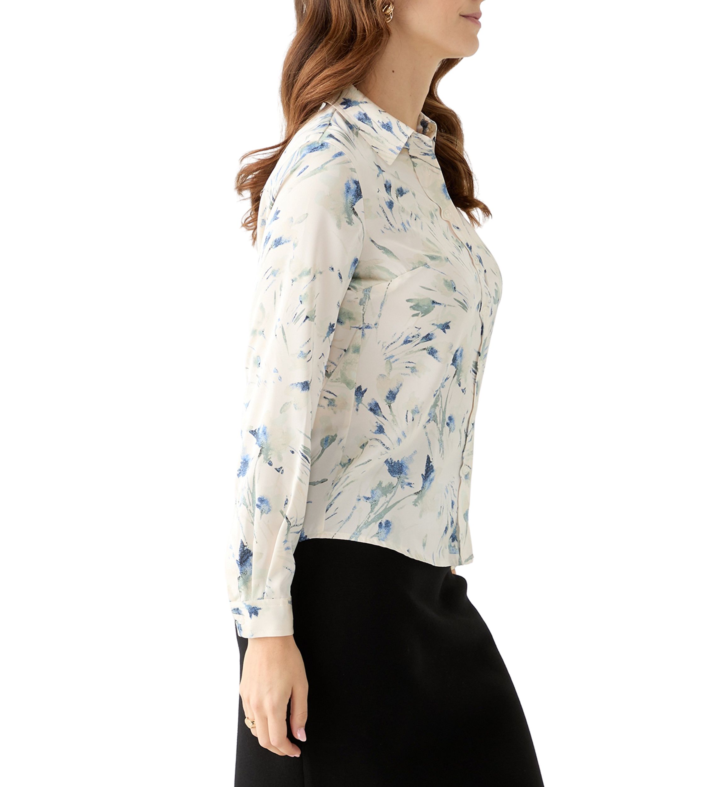 Womens Floral Print Button Front Long Sleeve Blouse