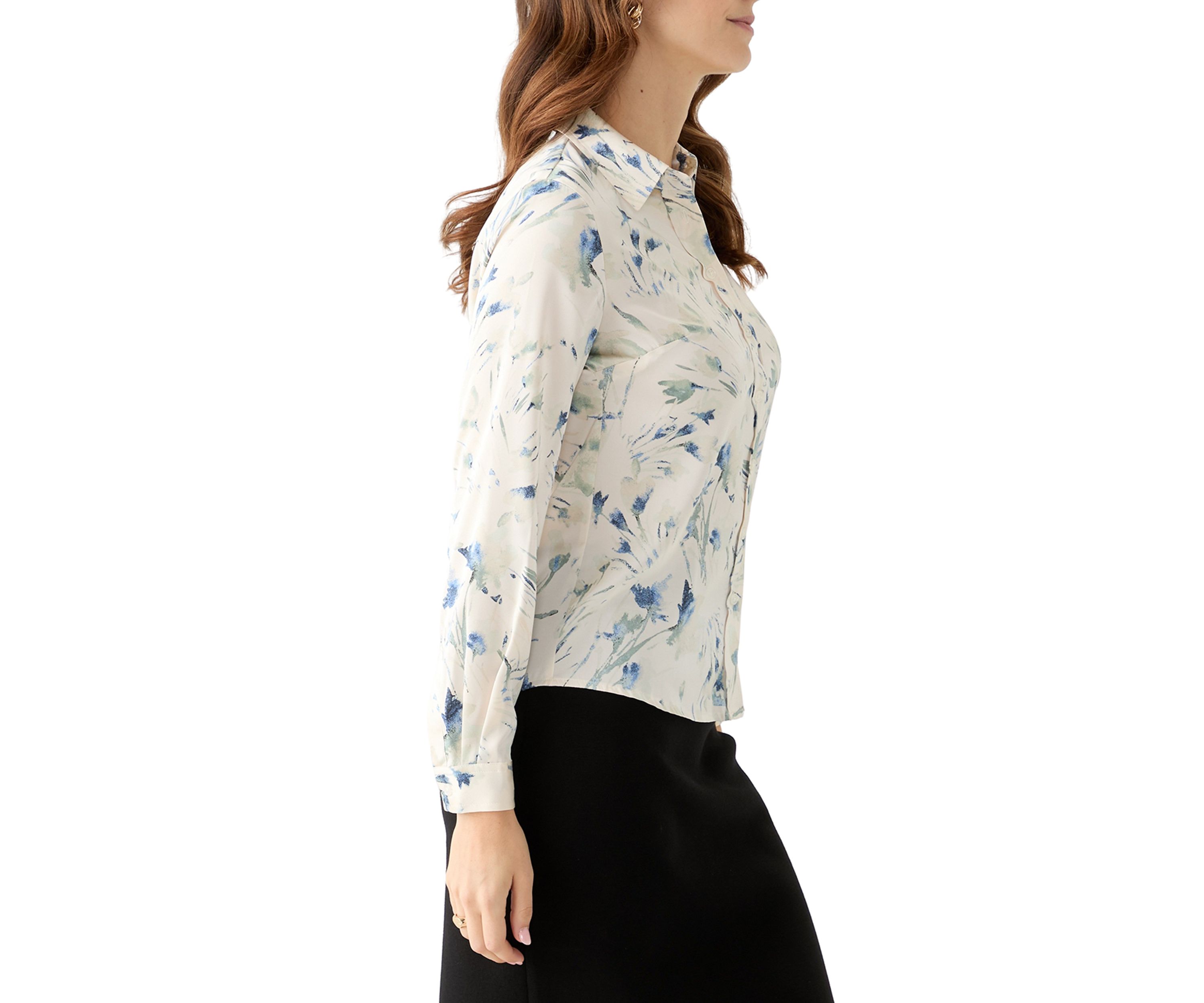 Womens Floral Print Button Front Long Sleeve Blouse