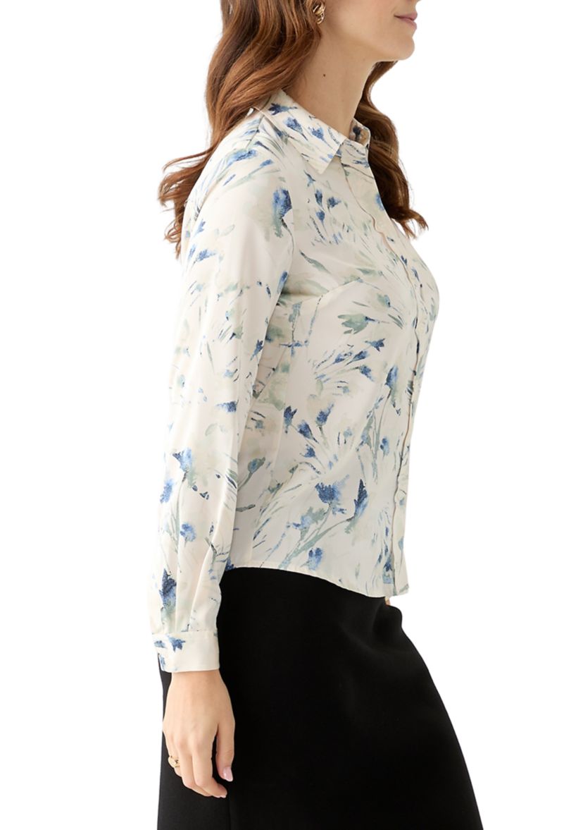 Womens Floral Print Button Front Long Sleeve Blouse