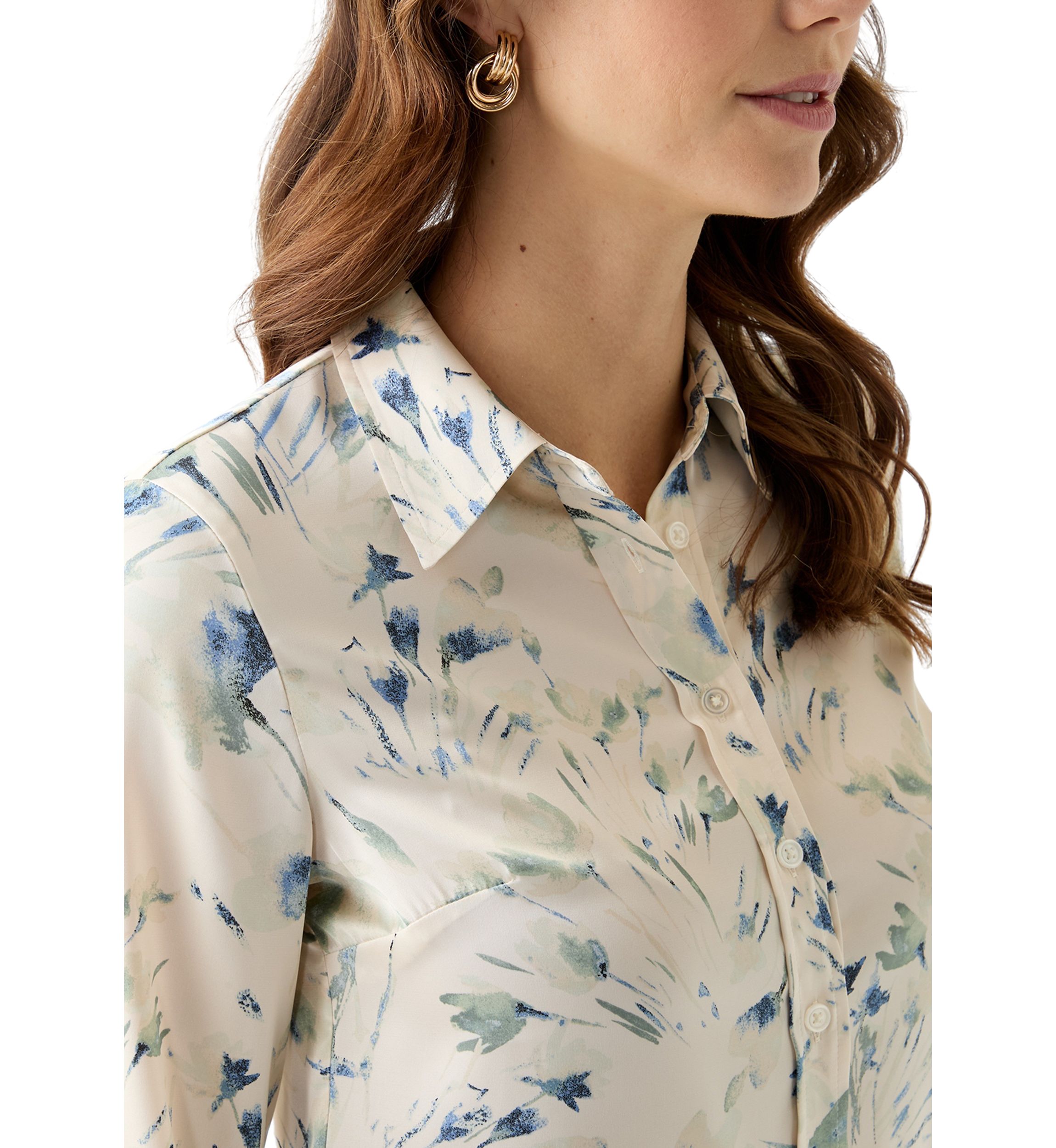 Womens Floral Print Button Front Long Sleeve Blouse
