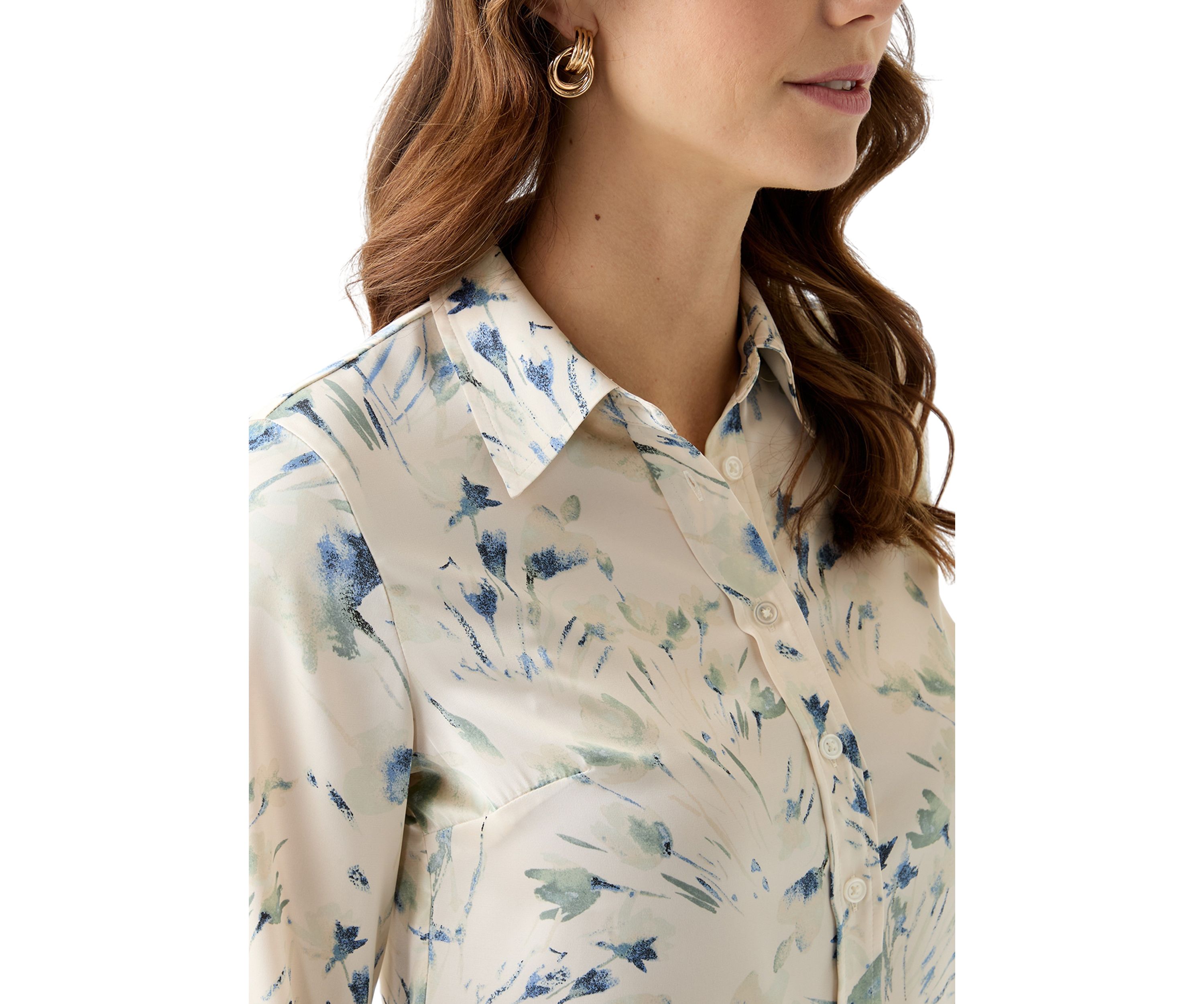 Womens Floral Print Button Front Long Sleeve Blouse