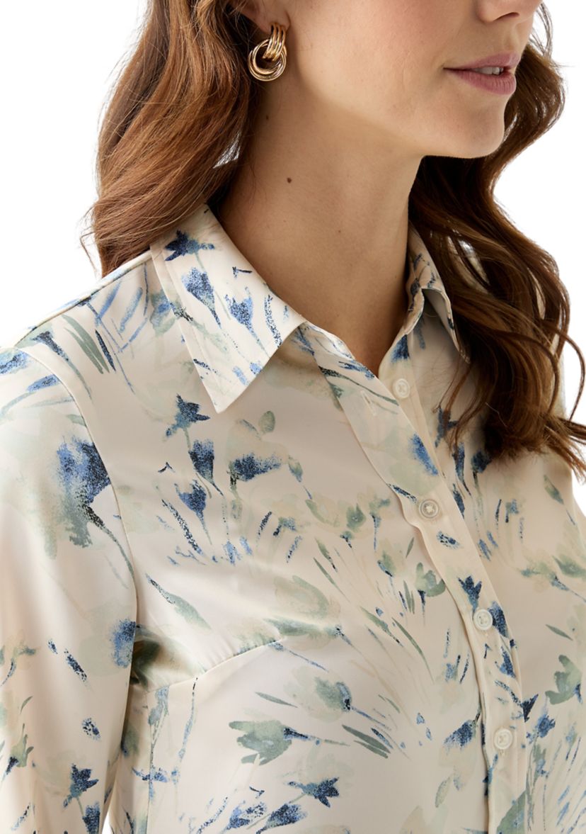 Womens Floral Print Button Front Long Sleeve Blouse