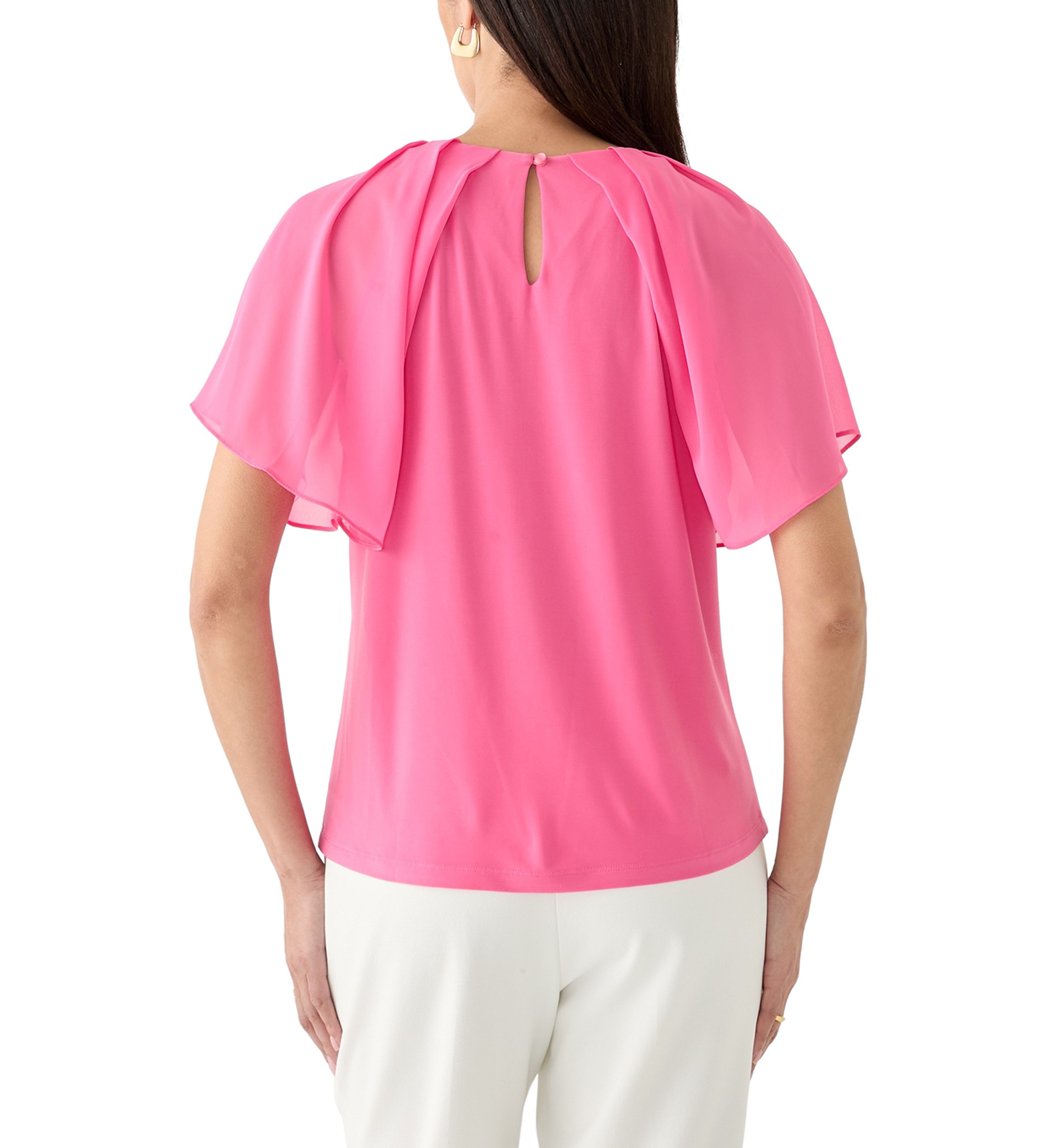 Womens Mixed Media Flutter Sleeve Knit Top