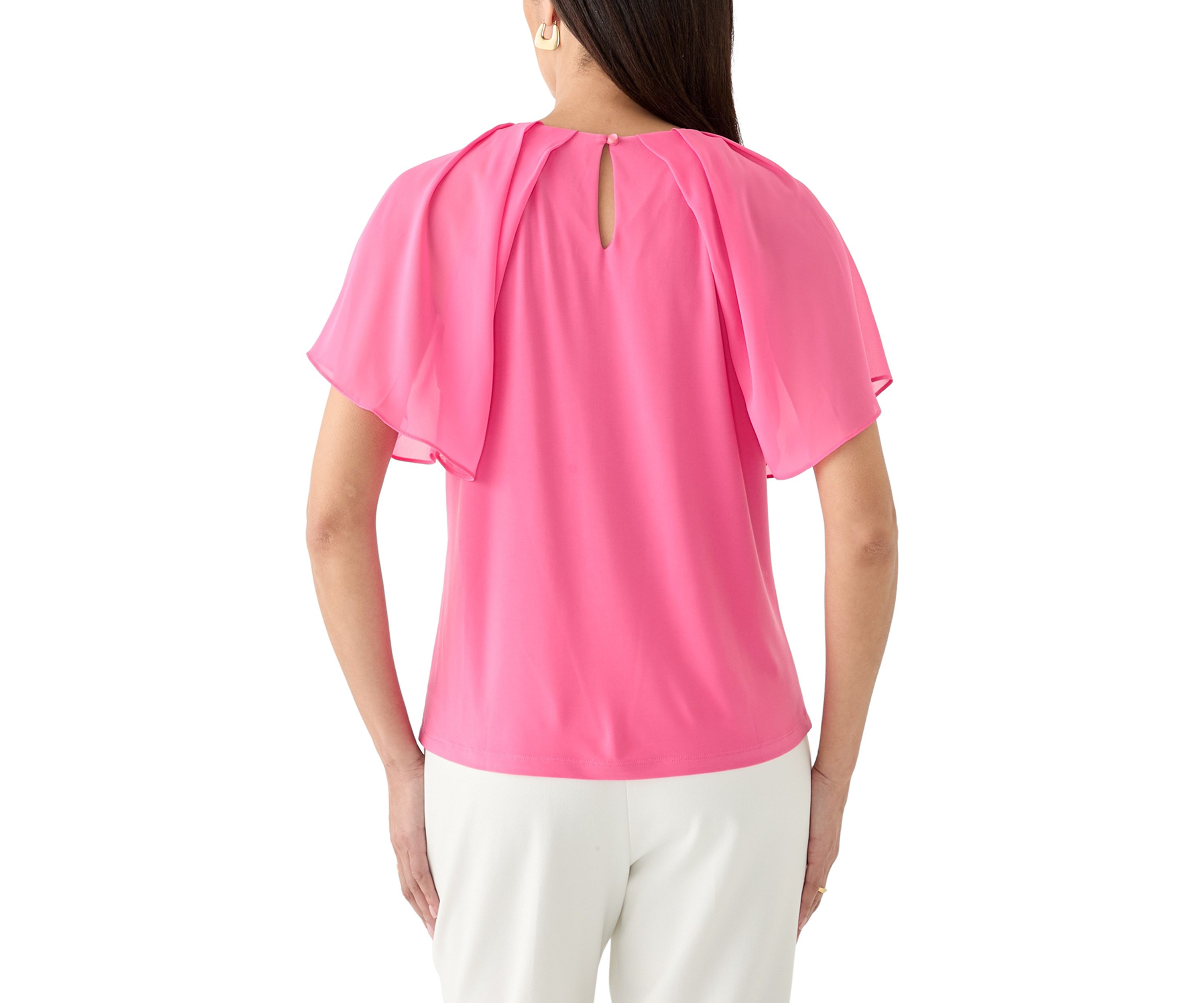 Womens Mixed Media Flutter Sleeve Knit Top