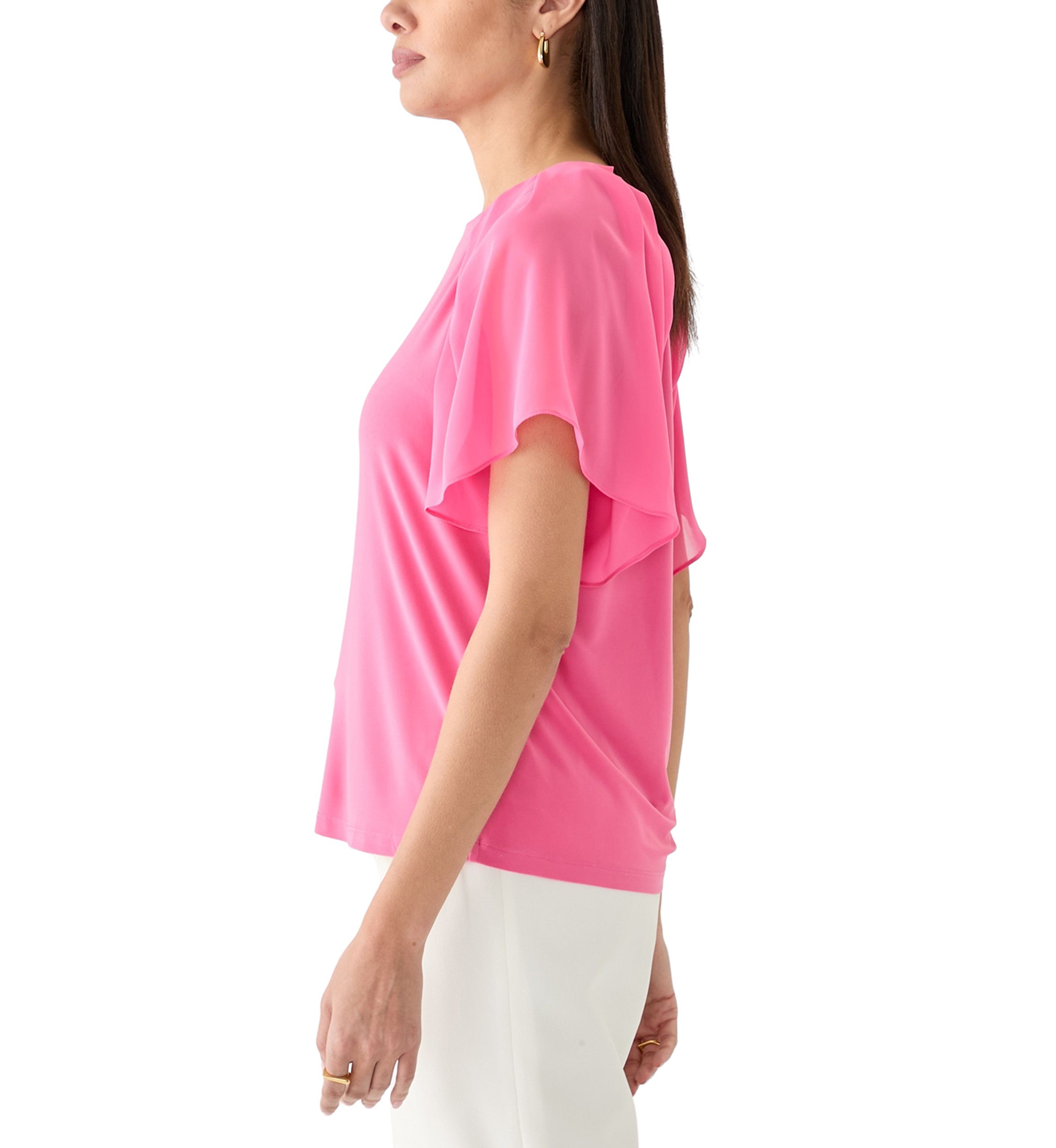 Womens Mixed Media Flutter Sleeve Knit Top