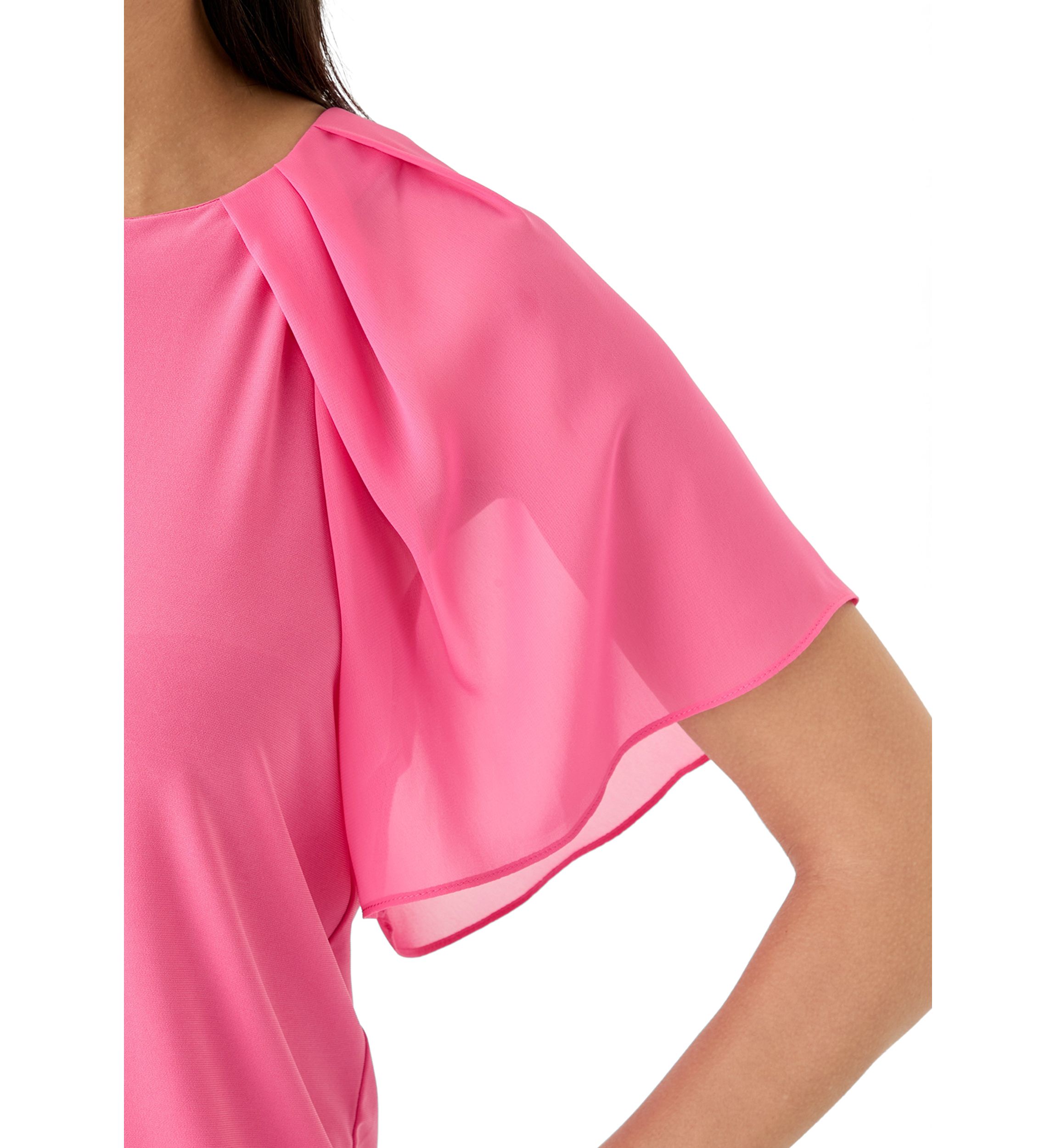 Womens Mixed Media Flutter Sleeve Knit Top