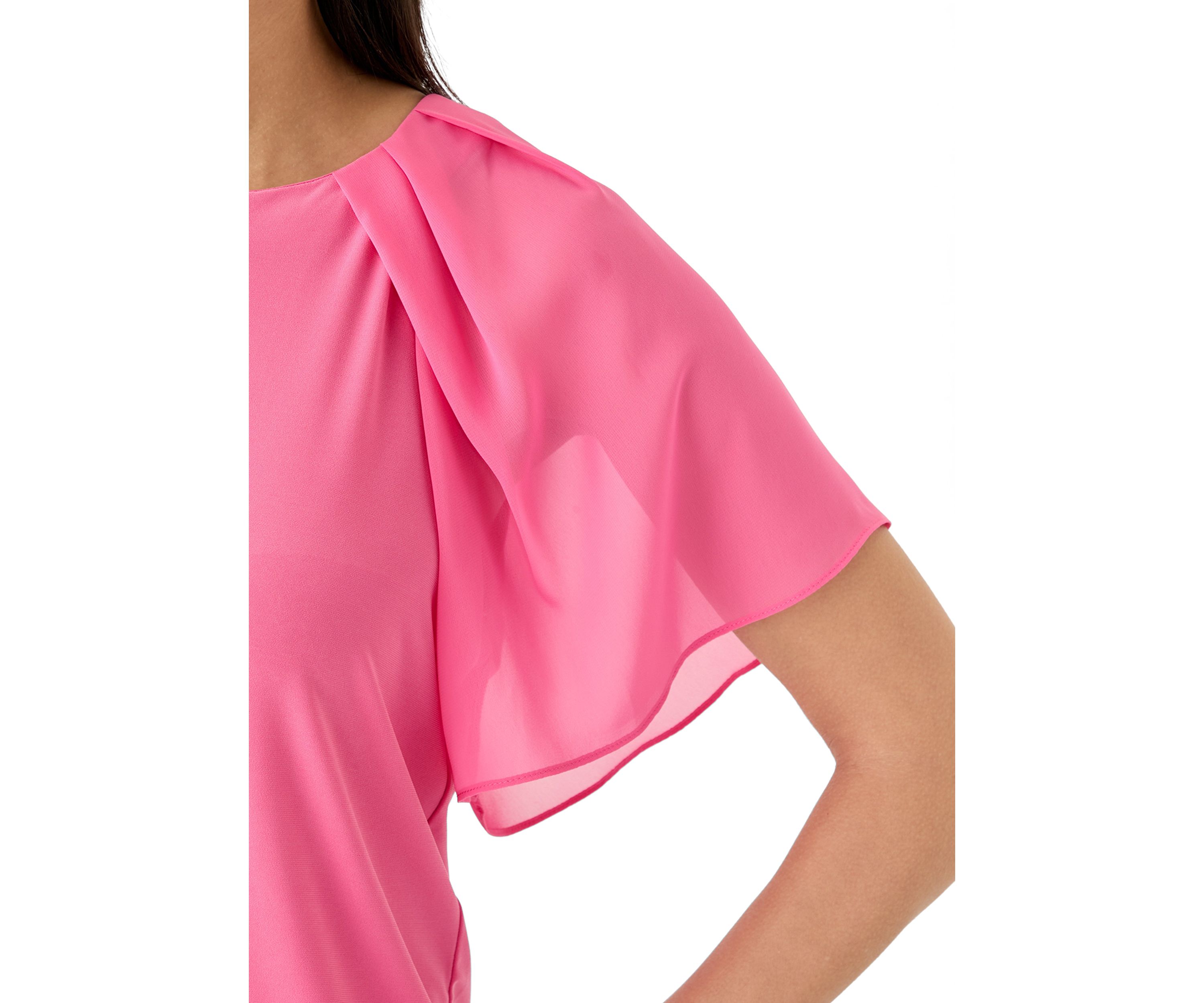 Womens Mixed Media Flutter Sleeve Knit Top