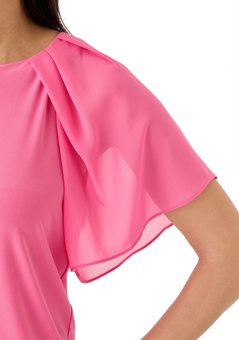 Womens Mixed Media Flutter Sleeve Knit Top