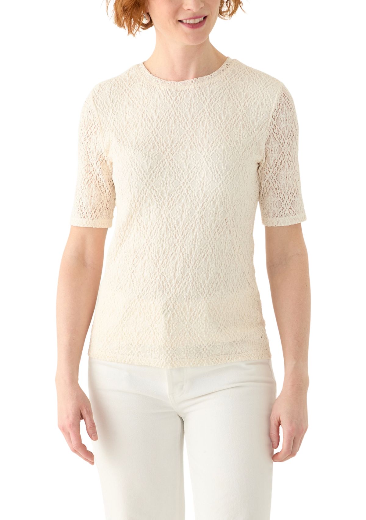 Womens Lace Sleeve Knit T-Shirt