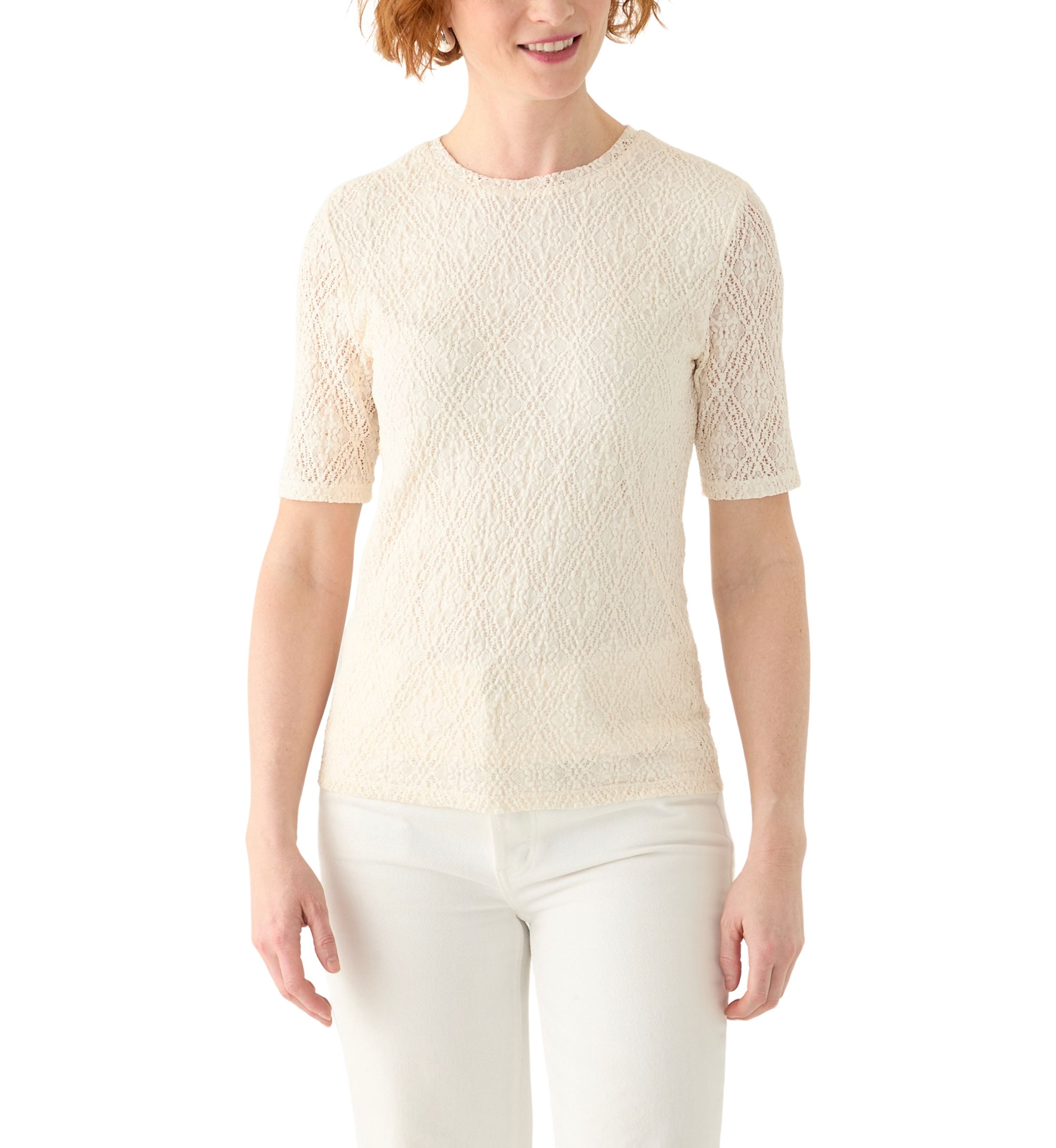Womens Lace Sleeve Knit T-Shirt