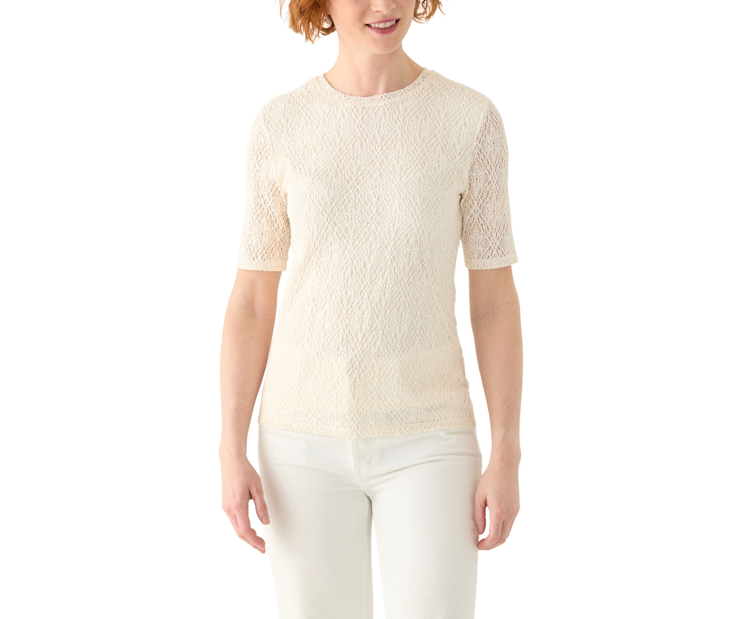 Womens Lace Sleeve Knit T-Shirt