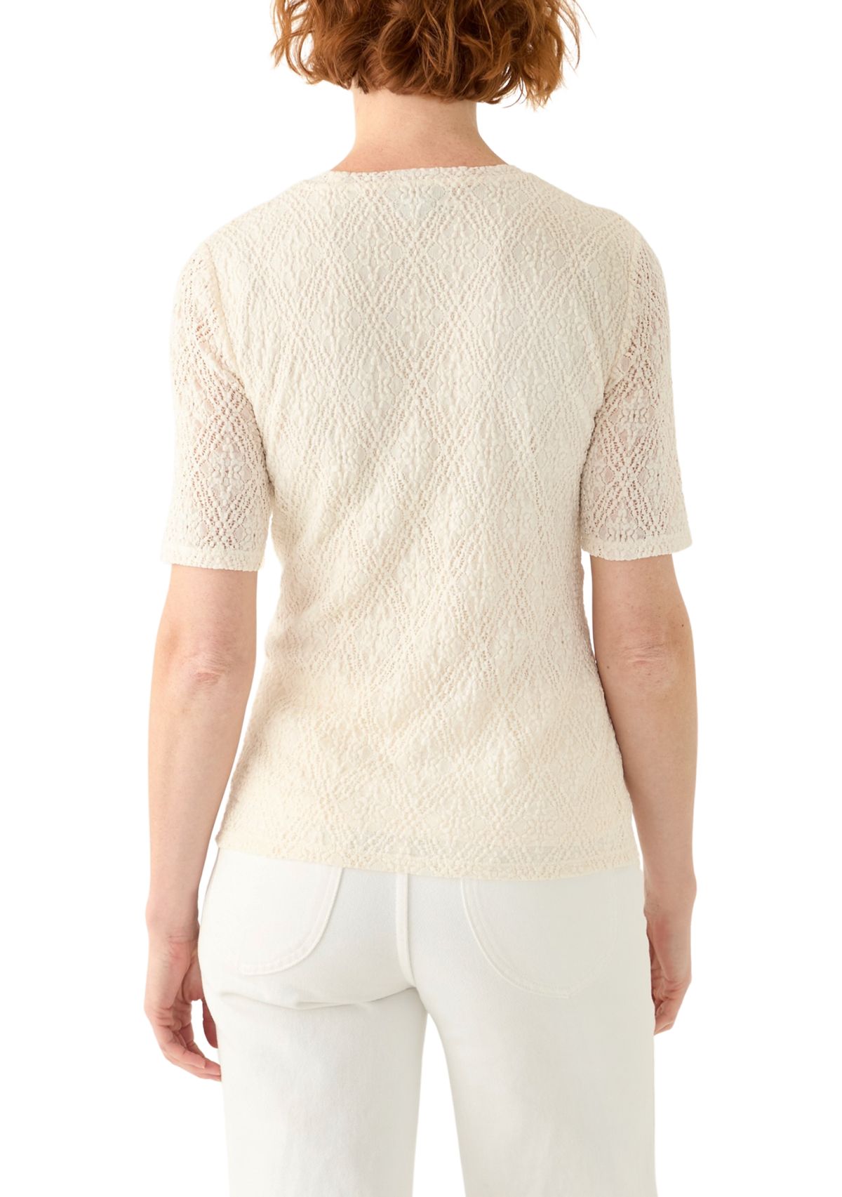 Womens Lace Sleeve Knit T-Shirt