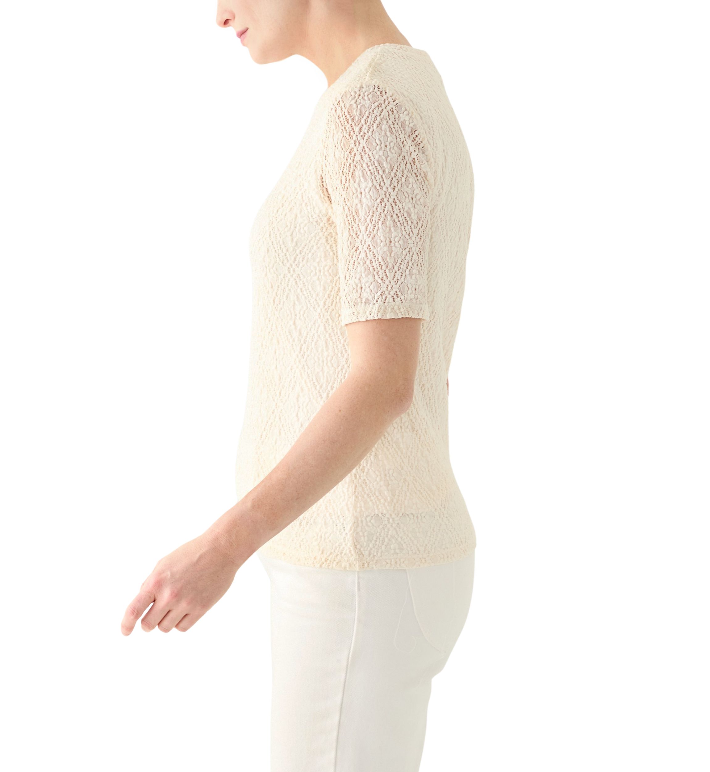 Womens Lace Sleeve Knit T-Shirt