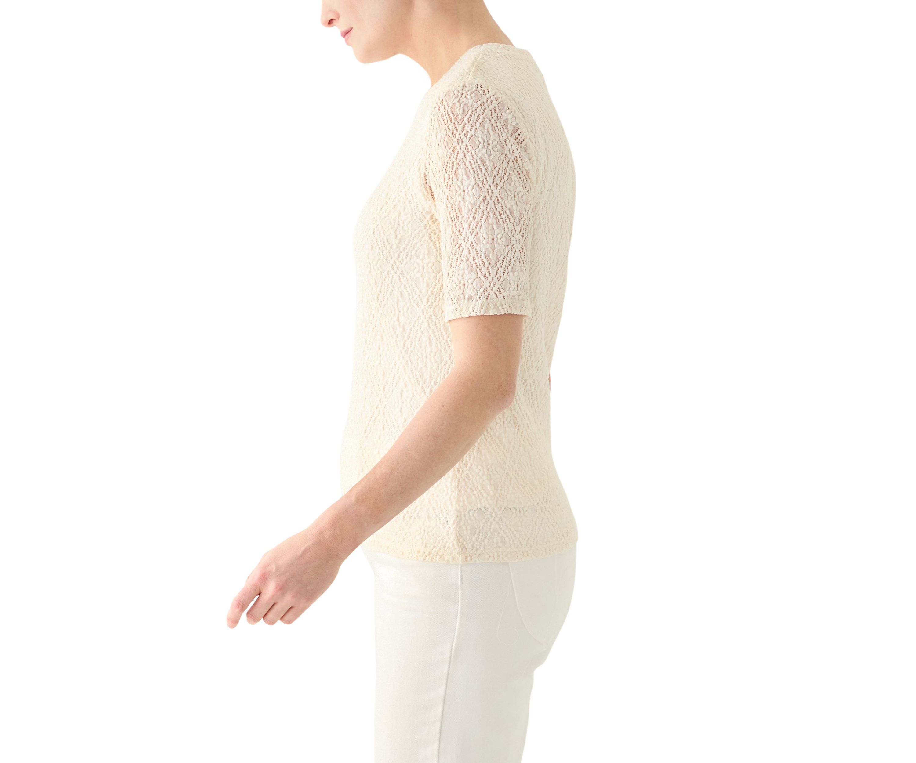 Womens Lace Sleeve Knit T-Shirt