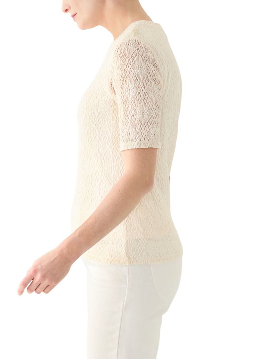 Womens Lace Sleeve Knit T-Shirt